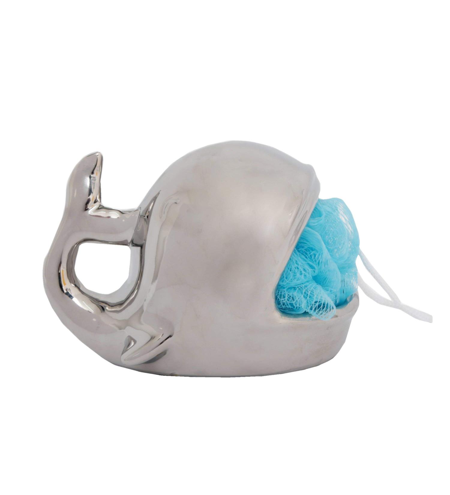 SIL Interiors Dolomite Ceramic Whale Shape Bath Sponge Holder with Body Puff - Buy Online on GoSupps.com