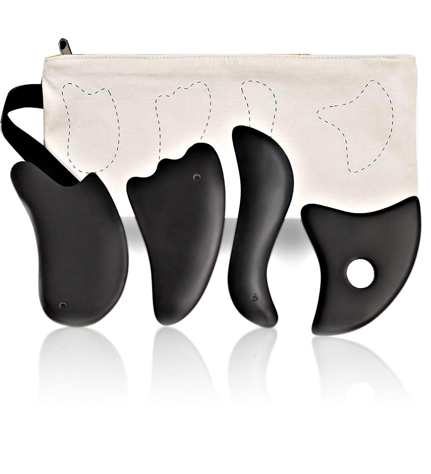 Gua Sha Facial Tools Set of 4 - Premium Bian Stone for Glowing Skin Anti-Aging Massage & Face Lifting Kit for Men & Women - International Shipping Available - Buy Online on GoSupps.com