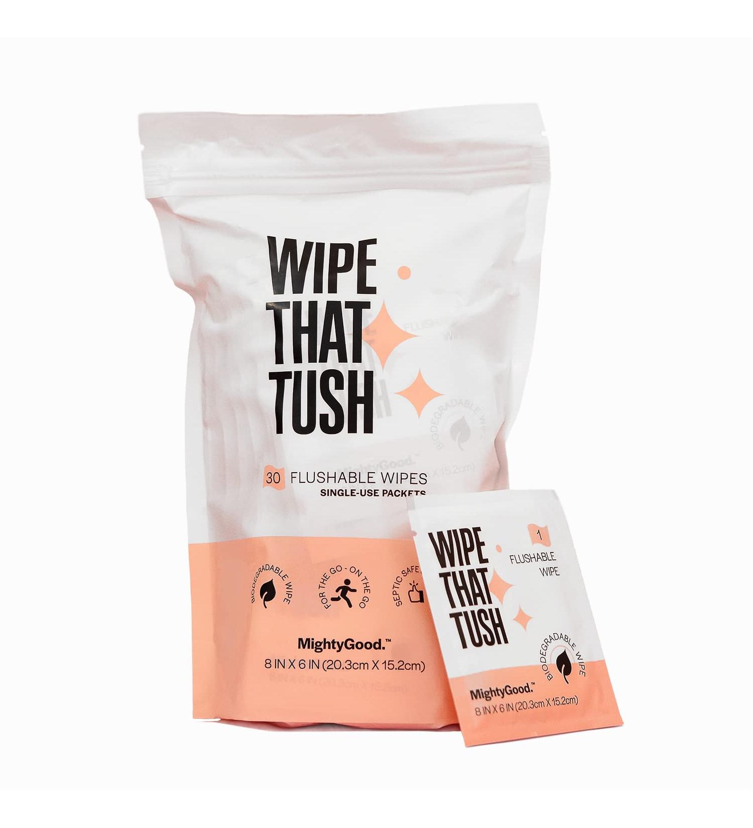 MightyGood Flushable Wet Wipes - 30 Individually Wrapped Extra-Large Wipes with Aloe - Hypoallergenic & Unscented - Septic Safe - 1 Pack - Buy Online on GoSupps.com