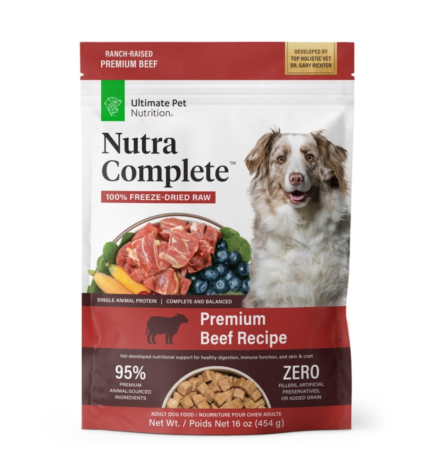 ULTIMATE PET NUTRITION Nutra Complete 100% Freeze Dried Veterinarian Formulated Raw Dog Food with Antioxidants Prebiotics and Amino Acids (16 oz. Beef) Beef 454 g (Pack of 1) - Buy Online on GoSupps.com
