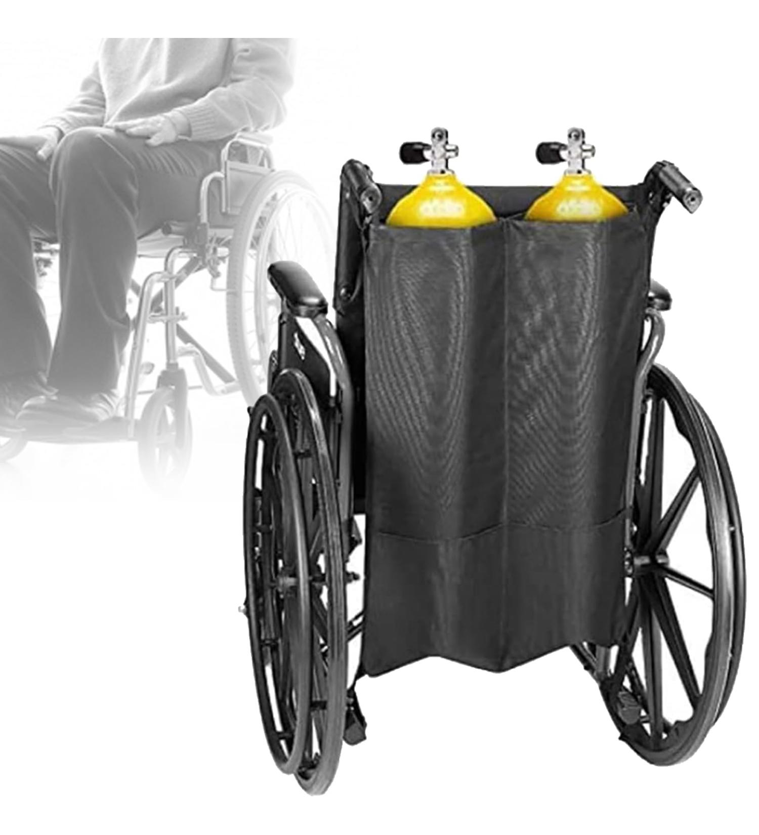 Dual Oxygen Cylinder Bag Adjustable Shoulder Strap Reinforce Base Wheelchair Storage Bag with Storage Compartment for E and D Oxygen Tank - Buy Online on GoSupps.com