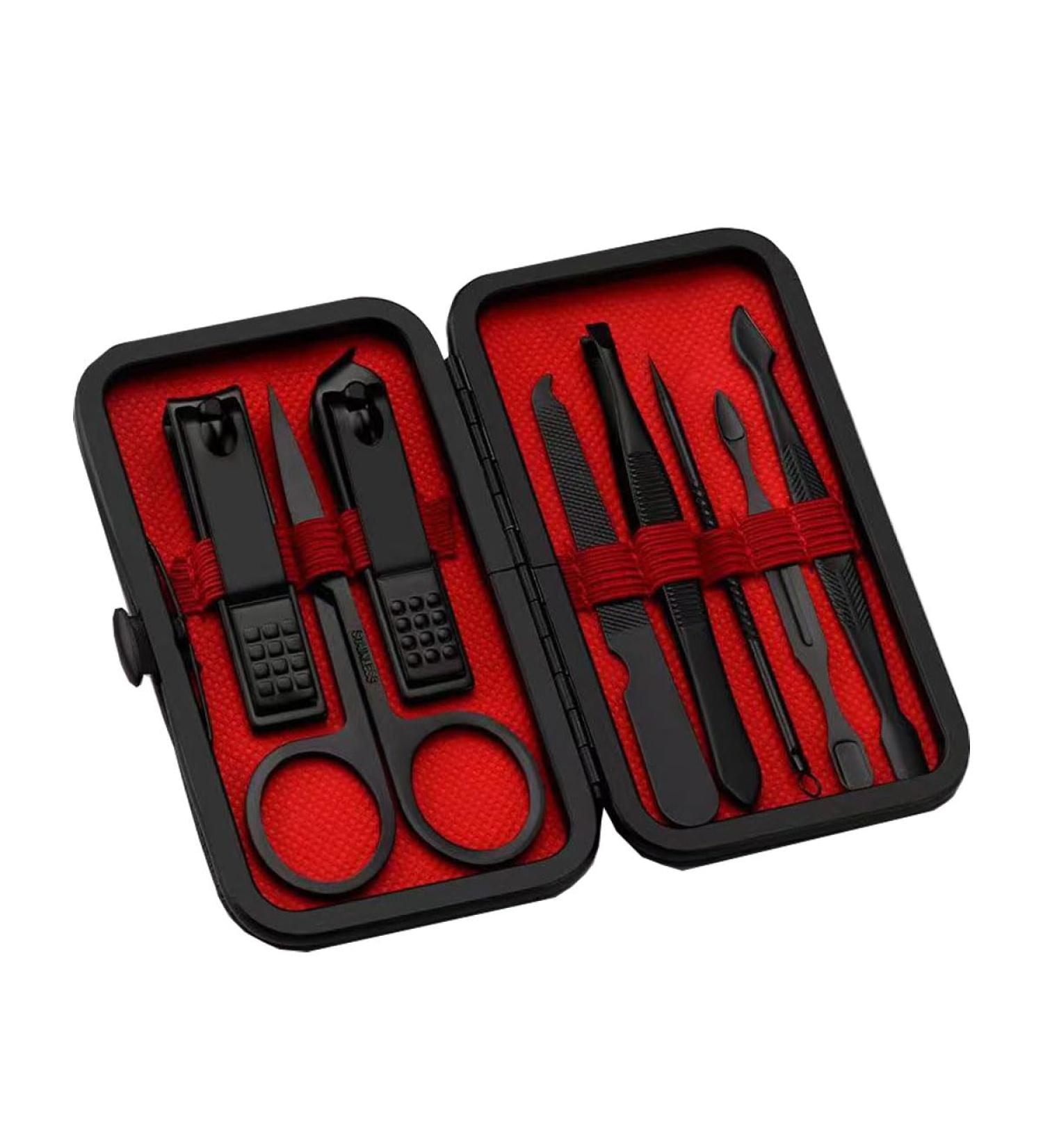 Premium Black Nail Clipper Set for Thick Nails - Men's & Women's Nail Grooming Kit with Exfoliation Scissors & Catcher - Buy Online on GoSupps.com