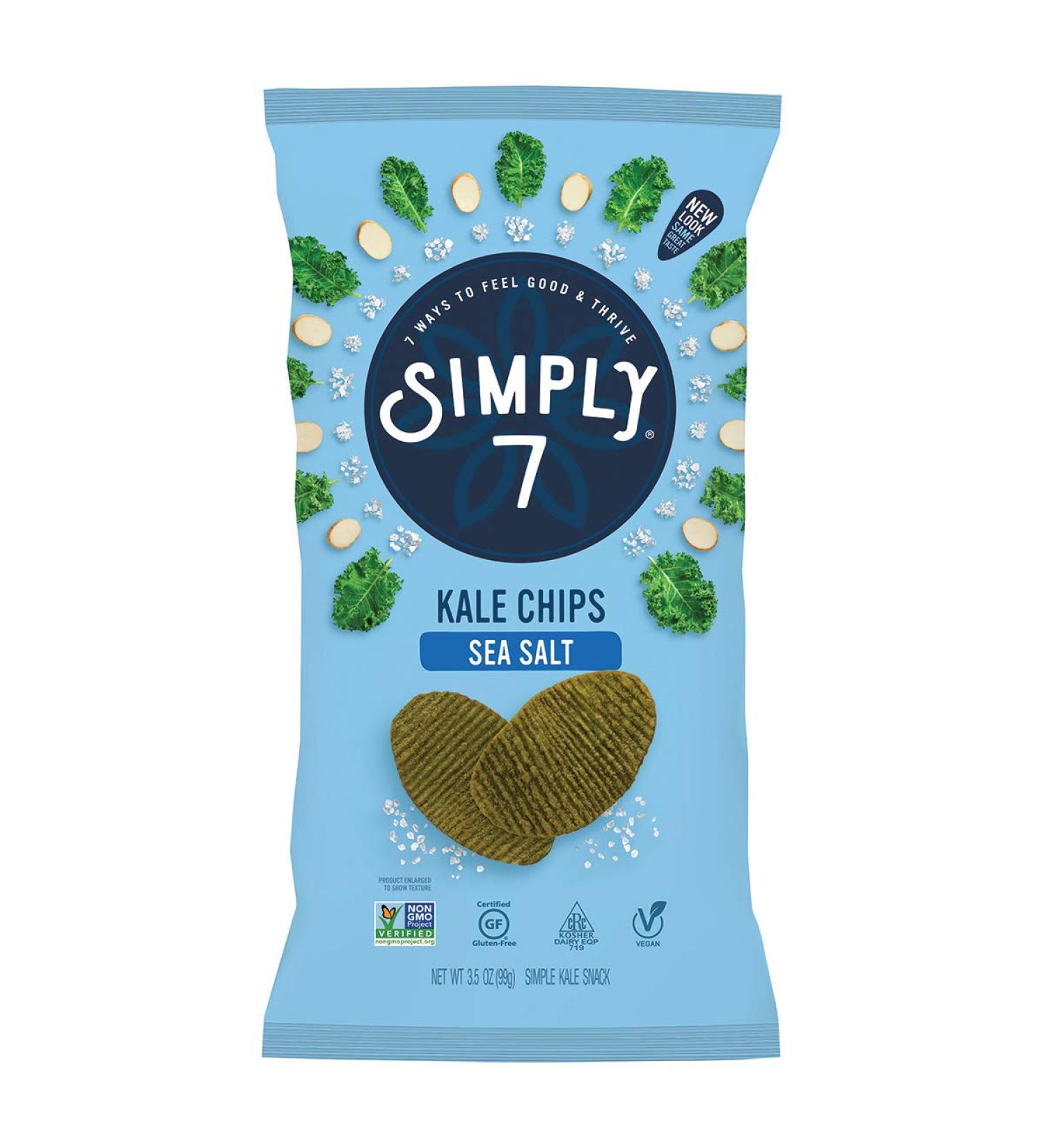 Simply 7 Kale Chips Sea Salt 3.5 oz, 8 Pack - Non-GMO, Vegan, Low Calorie Snack - Buy Online on GoSupps.com