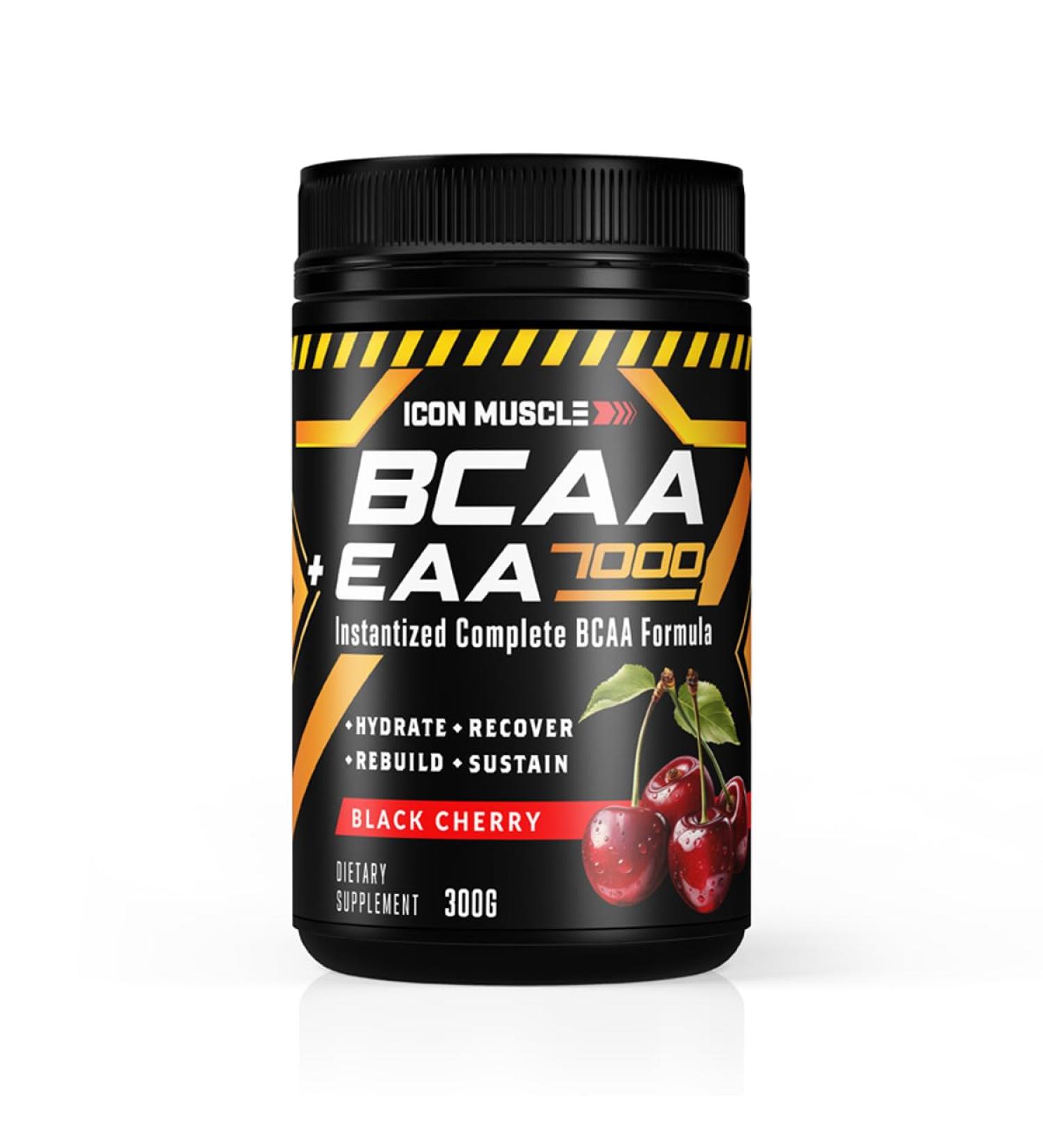 Icon Muscle BCAA + EAA 7000 | Black Cherry | Essential Amino Acid | Branch Chain Amino Acids | BCAA Powder | Muscle Recovery | Hydration | Electrolytes | Muscle Strength | Men & Women | 30 Servings - Buy Online on GoSupps.com