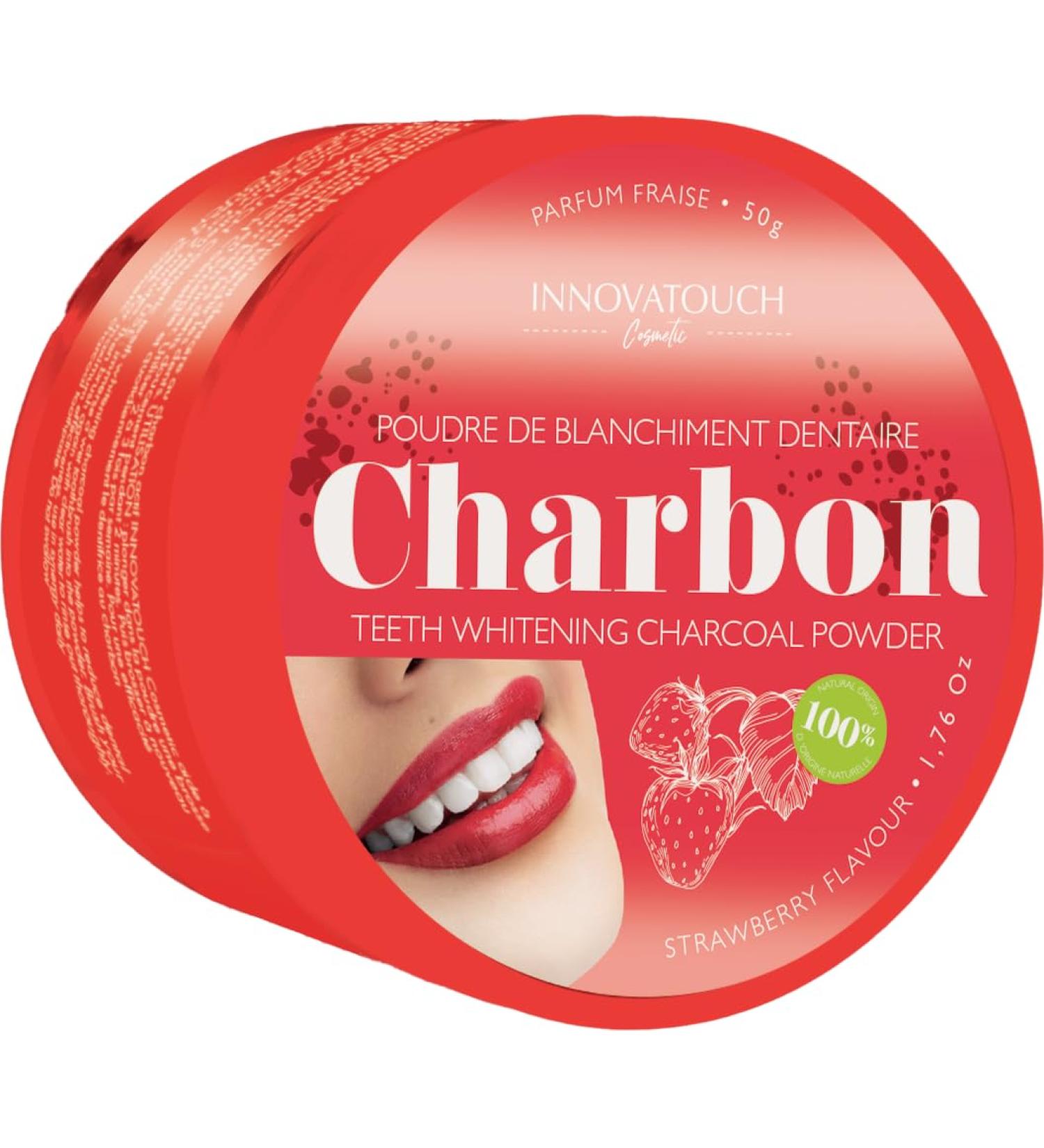 Natural Teeth Whitening Powder with Activated Charcoal Strawberry Flavor - Innovatouch Cosmetic - Whitens and Refreshes