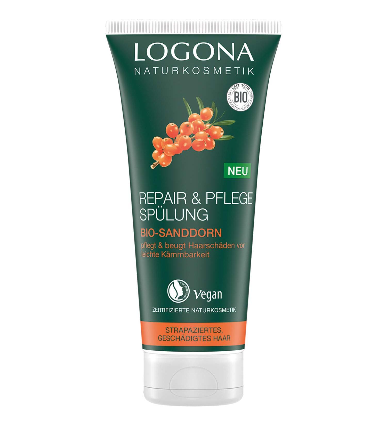 LOGONA Natural Cosmetics Repair & Care Conditioner | Organic Sea Buckthorn for Dry Damaged Hair | Intensive Care - 200 ml - Buy Online on GoSupps.com