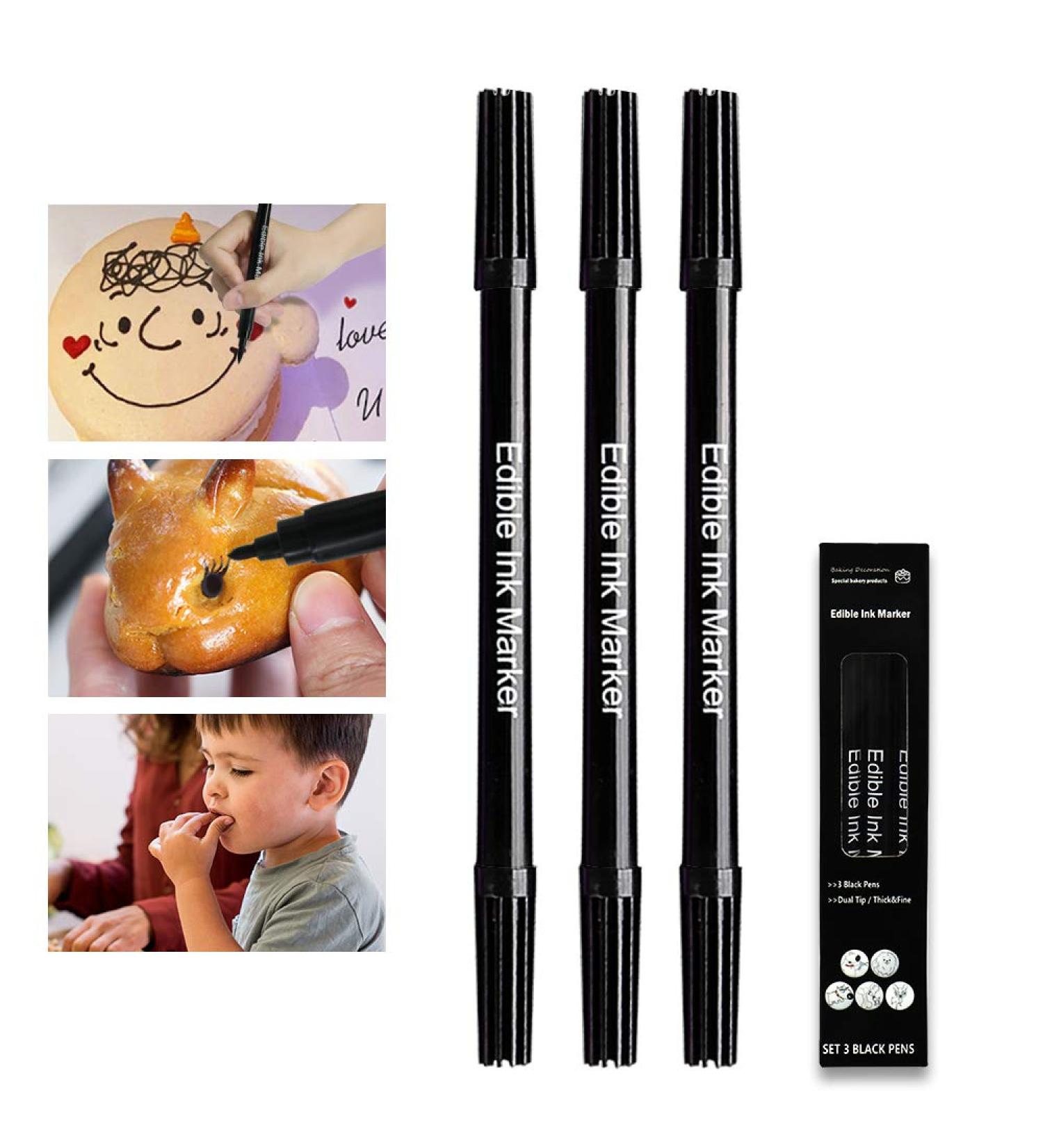 Black Food Coloring Markers 3Pcs - Fine & Thick Tips for Decorating Cookies, Cakes, Fondant - Pack of 1 - Buy Online on GoSupps.com