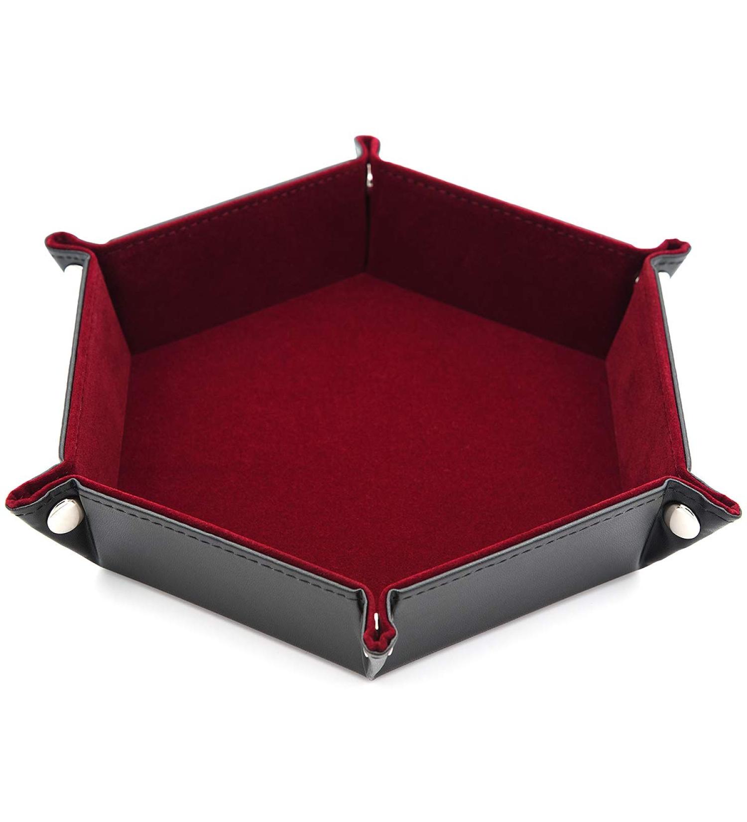 Folding Hexagon Dice Tray with Red Velvet Rolling Surface - Perfect for DND Dice Games and Storage - Buy Online on GoSupps.com