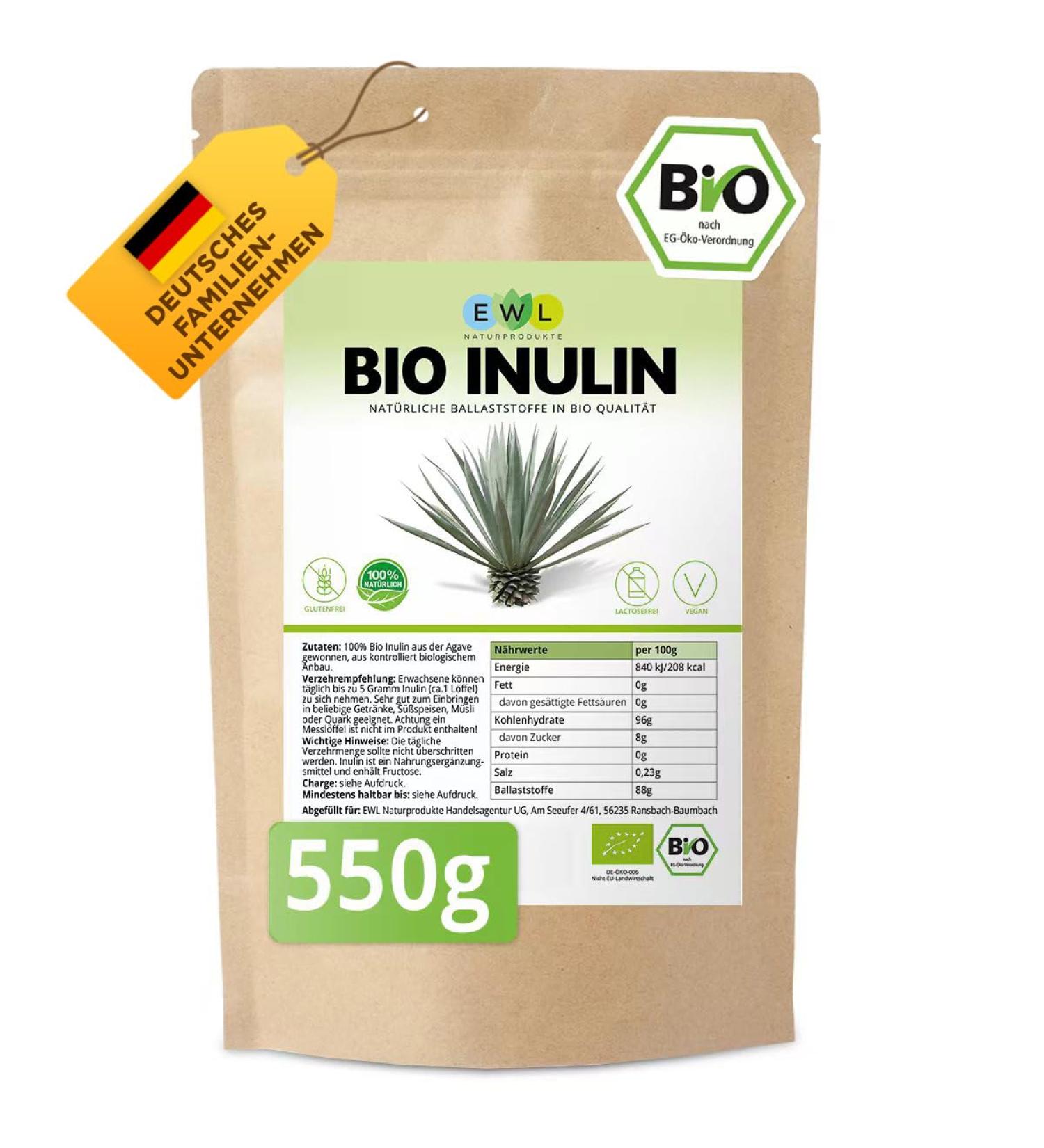 EWL Organic Inulin Powder 550g | Agave Fiber Supplement | 100% Natural & Bio | High-Fiber Nutritional Boost - Buy Online on GoSupps.com