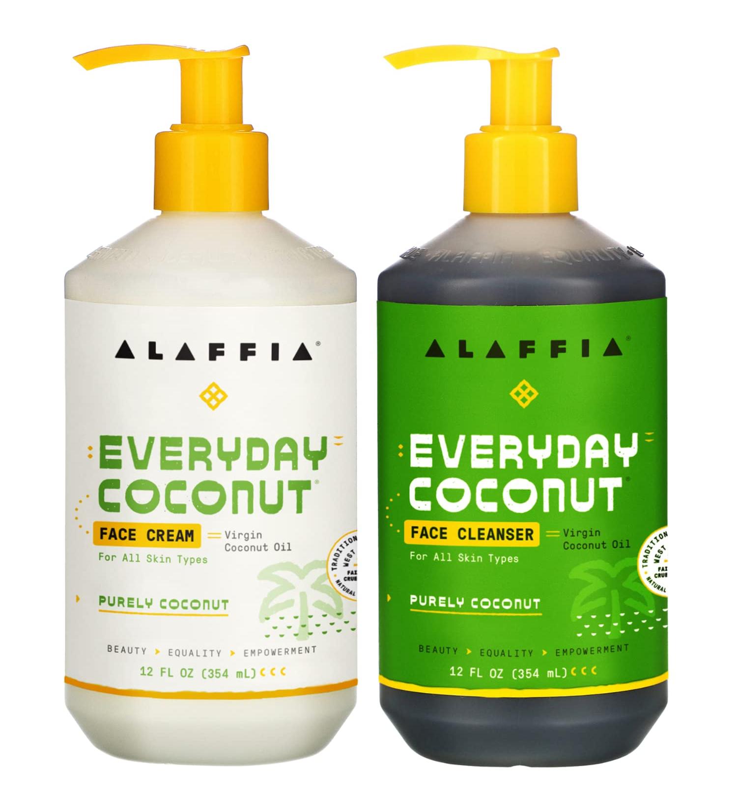 Alaffia EveryDay Coconut Face Cleanser and Face Cream - Hydrating Skincare Set with Coconut Oil, Neem & Papaya - 12 Fl Oz Each - Buy Online on GoSupps.com