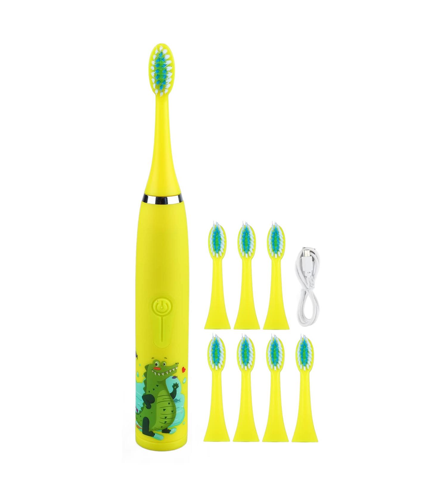 ZJchao Electric Toothbrush for Children - USB Charging 4 Gears 8 Heads Soft Bristles Ergonomic Design (Yellow) - Buy Online on GoSupps.com