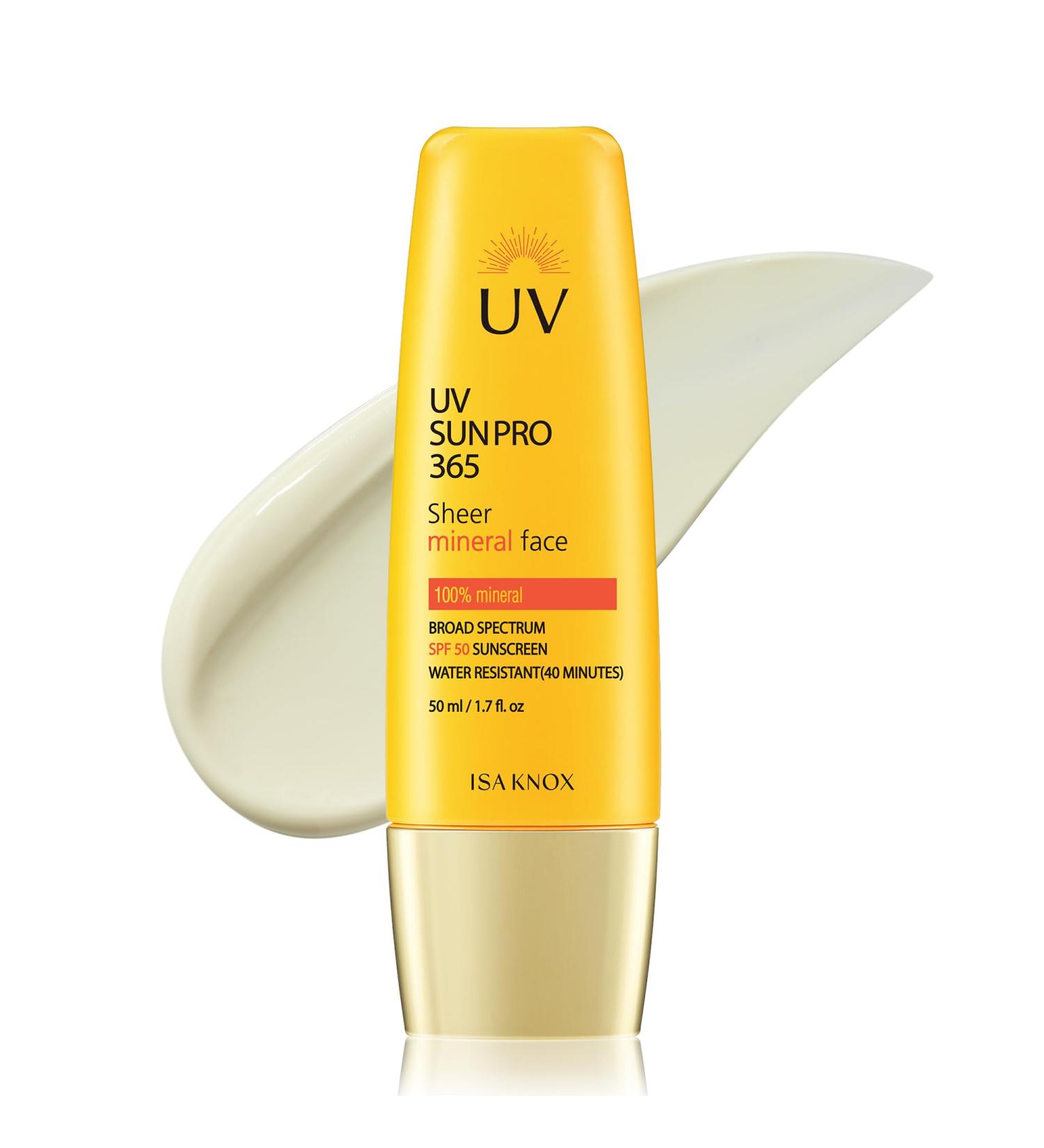 Isa Knox UV SUN PRO Sheer Mineral Sunscreen (1.7 fl oz) - Korean Skincare,SPF 50 Broad-Spectrum, Matte Finish, Water-Resistant, Anti-Aging with Smart Retino Formula, Niacinamide & Jakyang Extract. - Buy Online on GoSupps.com