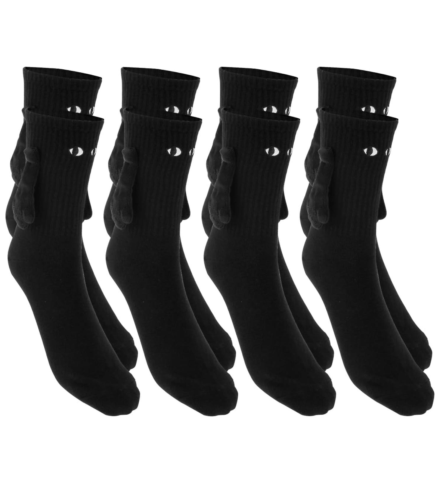 HOTBEST Magnetic Holding Hands Couple Socks - 4 Pairs, Funny 3D Doll Design, Breathable Cotton, Black - Buy Online on GoSupps.com