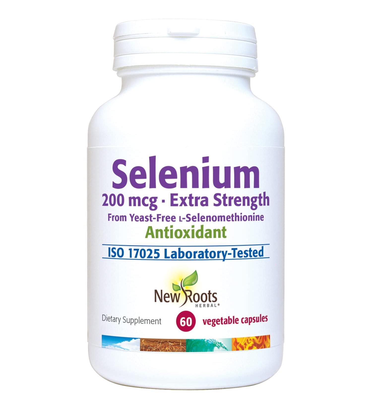 New Roots Herbal Selenium 200mcg Extra Strength (60 Veg Caps) - Thyroid Prostate and Heart Health - Essential Trace Mineral. 60 Count (Pack of 1)