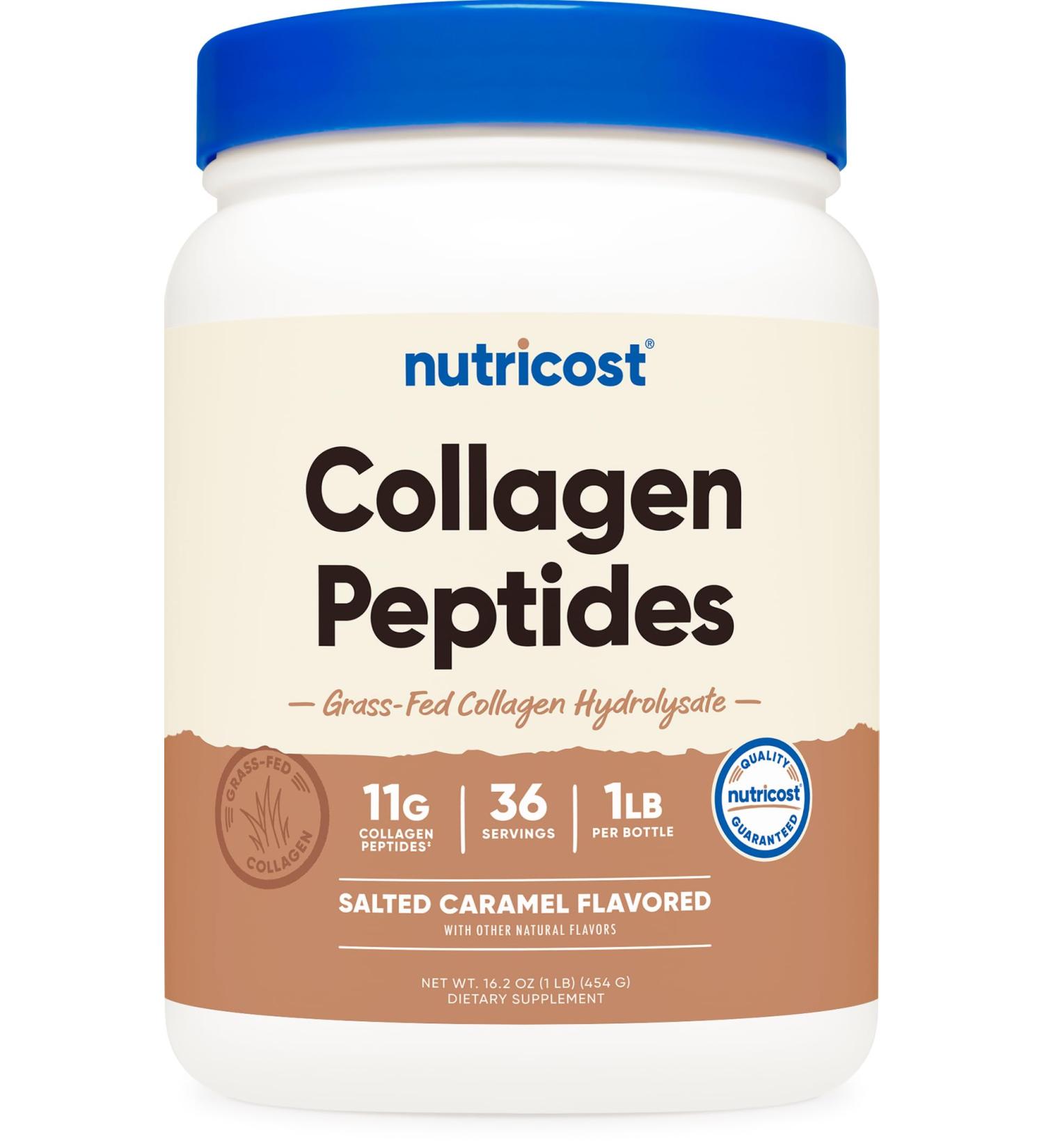 Nutricost Collagen Peptides Powder 1LB (454 G) (Salted Caramel) - Grass Fed Bovine Collagen Hydrolysate Salted Caramel 1 Pound (Pack of 1) - Buy Online on GoSupps.com