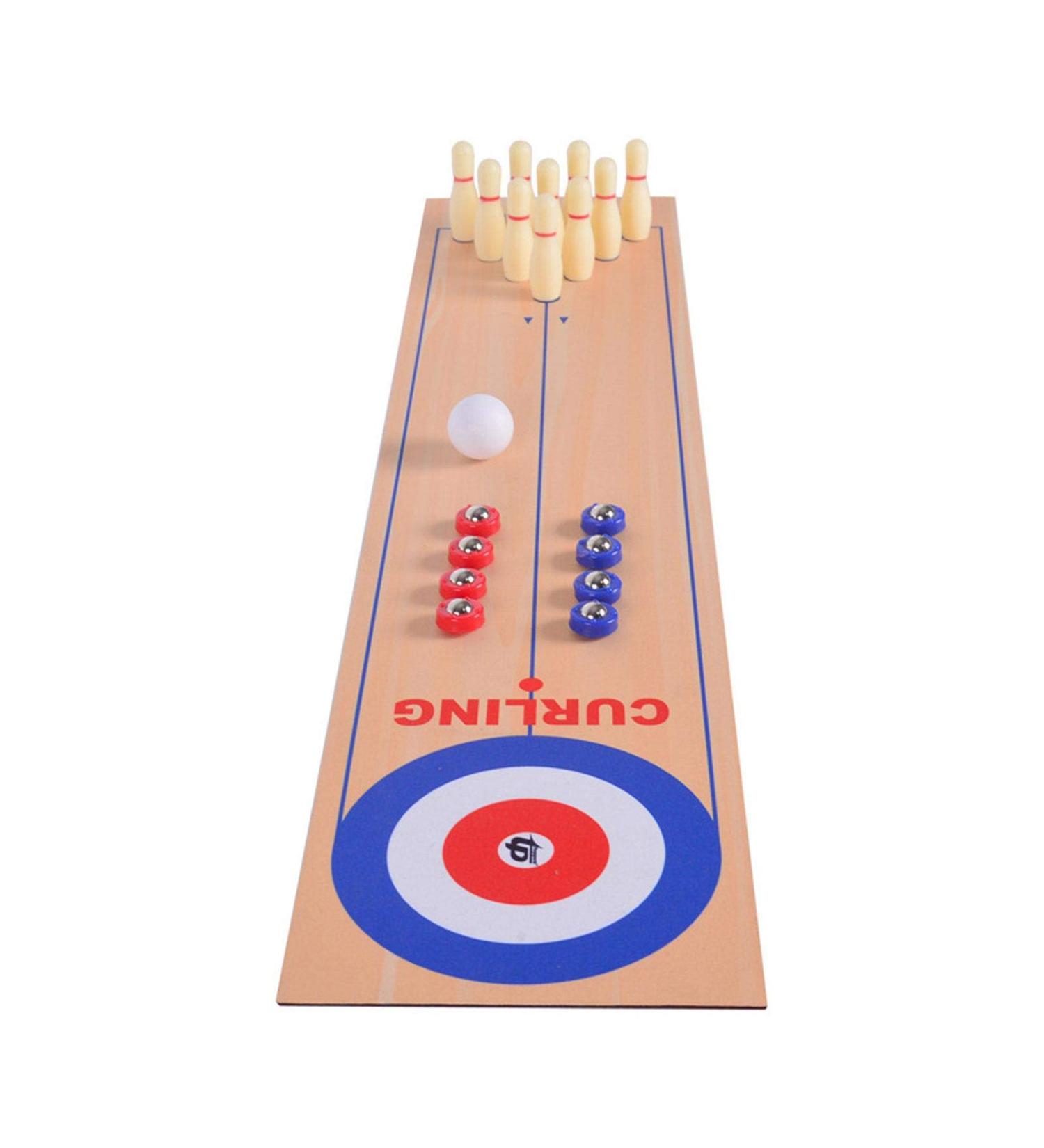 N/Q 3 in 1 Table Top Shuffleboard, Curling, and Bowling Game Set - Portable Family Fun for Home, School, and Travel - Ideal Gift for Kids 6 and Up - Compact Storage Solution - Buy Online on GoSupps.com