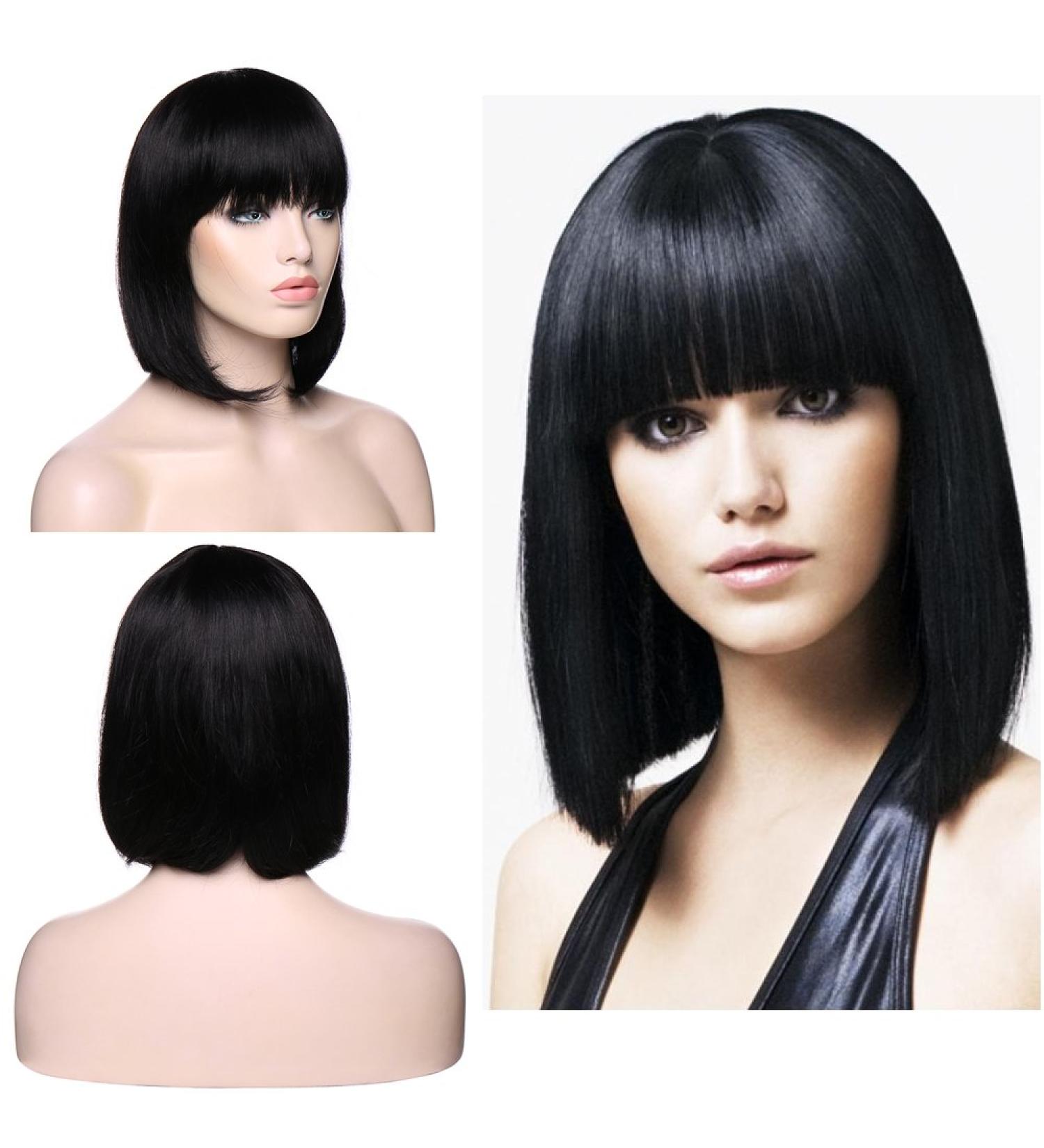 Buy Sego Short Bob Wigs - Remy Real Hair Straight Ponytail Natural Black 12 Inches | Perfect for Cosplay & Everyday Wear - Buy Online on GoSupps.com