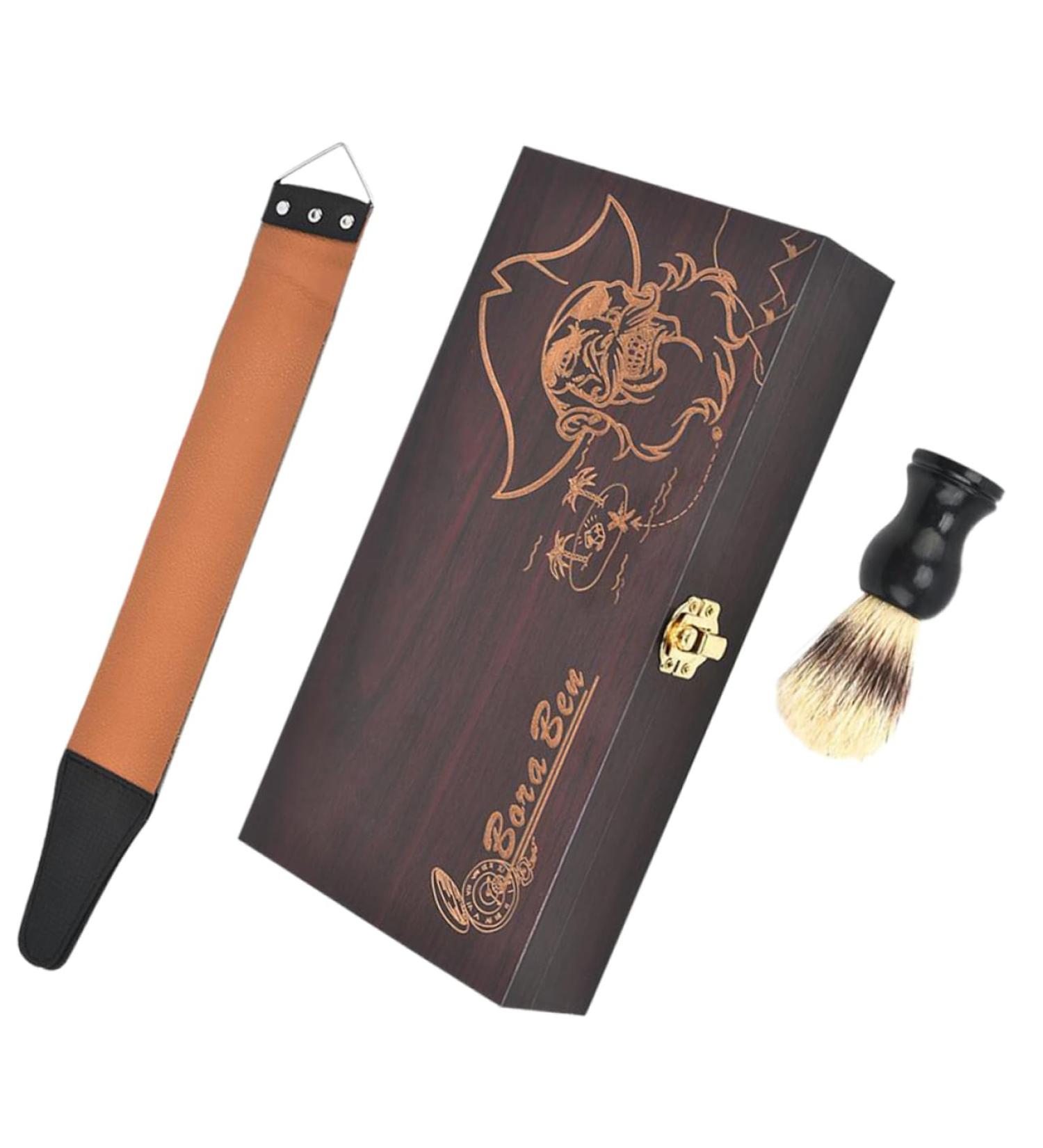 POPETPOP Men's Shaving Razors Set - Manual Head Shaver & Travel Suit - Premium Quality Artificial Leather - Buy Online on GoSupps.com