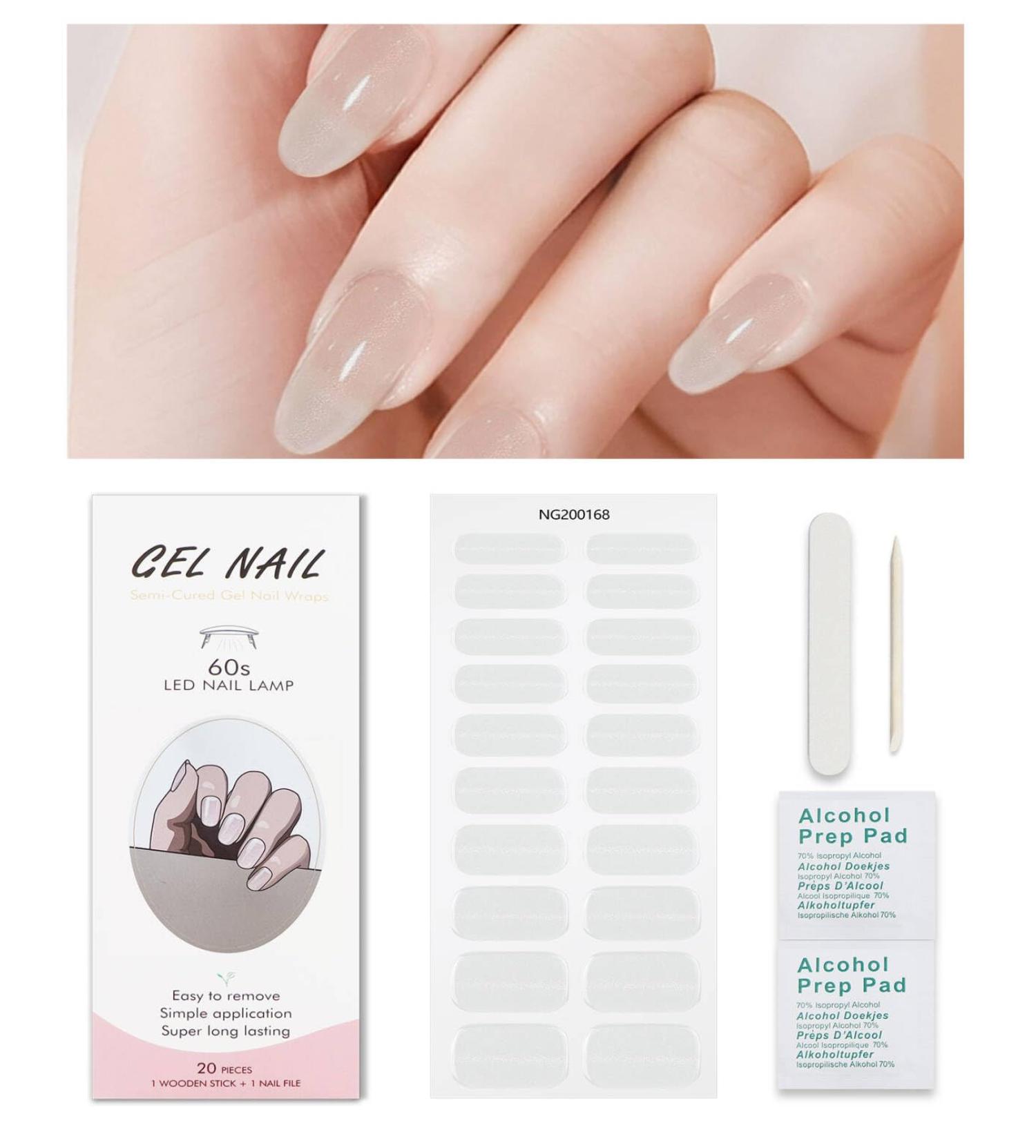 Transparent Glitter Gel Nail Strips KALEFUL Semi Cured Gel Nail Stickers Nail Art Decoration Design Supplies - Buy Online on GoSupps.com