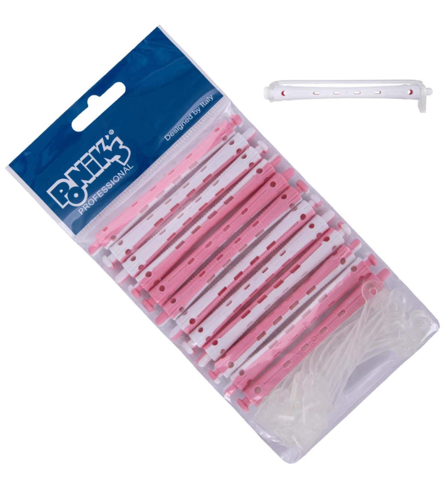 Poniks Constant Waves Wickler - 7mm Curly Winder for Permanent Wave Set - 12 Small Cold Well Winders with Round Rubber Bags - Pink & White - Buy Online on GoSupps.com