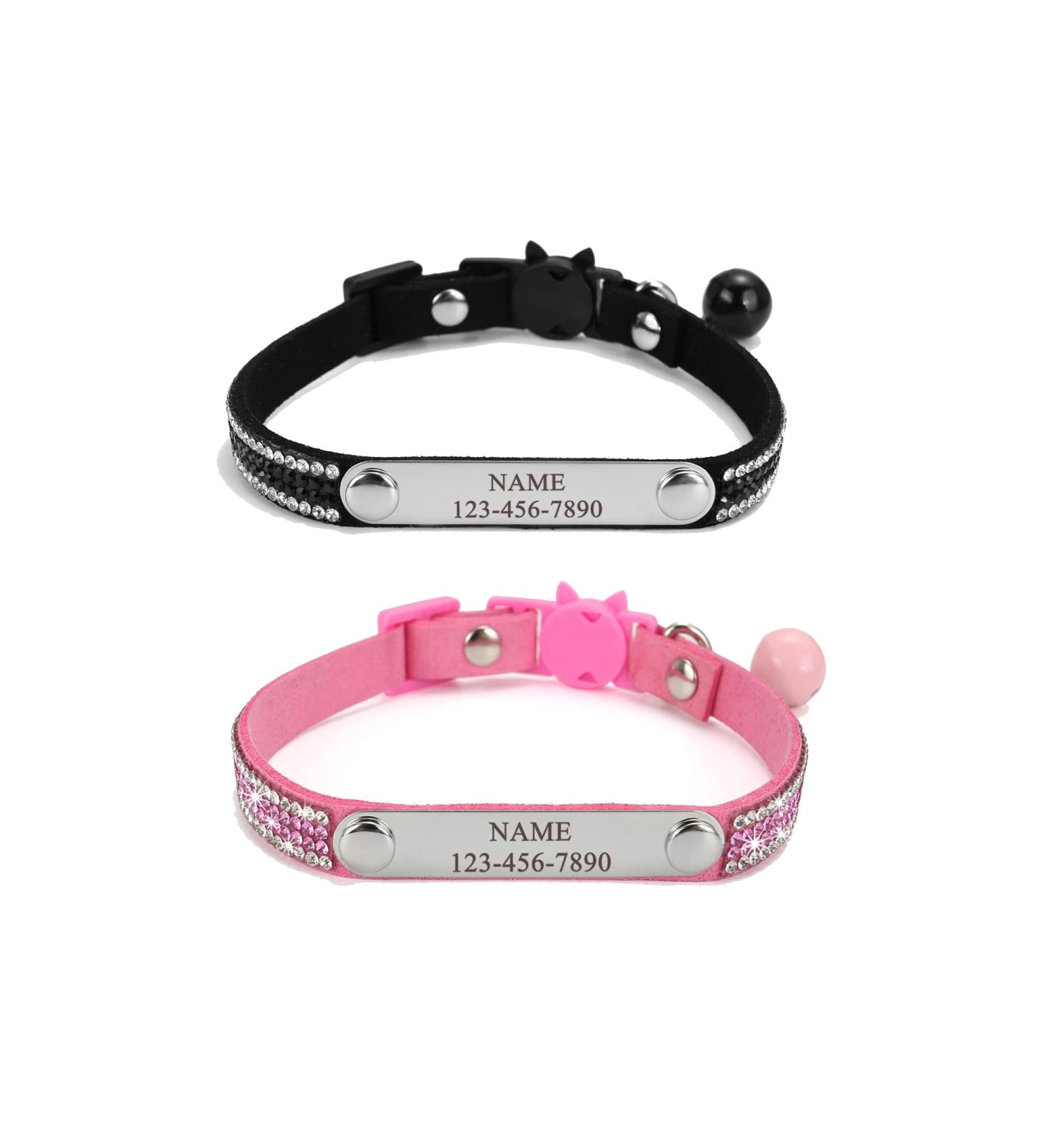 Mogokoyo Personalized Reflective Cat Neck Band - Adjustable Safety Collar with Name & Phone Number | 2-Pack (Black & Pink) - International Shipping - Buy Online on GoSupps.com