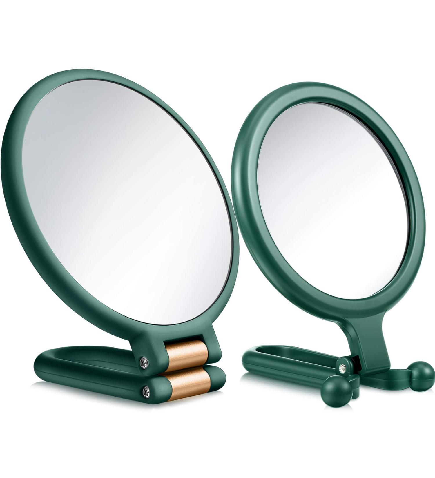 Willbond 2 Pieces 15x Magnifying Handheld Mirror and 10x Travel Makeup Mirror - Double Sided Pedestal Mirror with 1/15x and 1/10x Magnification (Green) - Buy Online on GoSupps.com