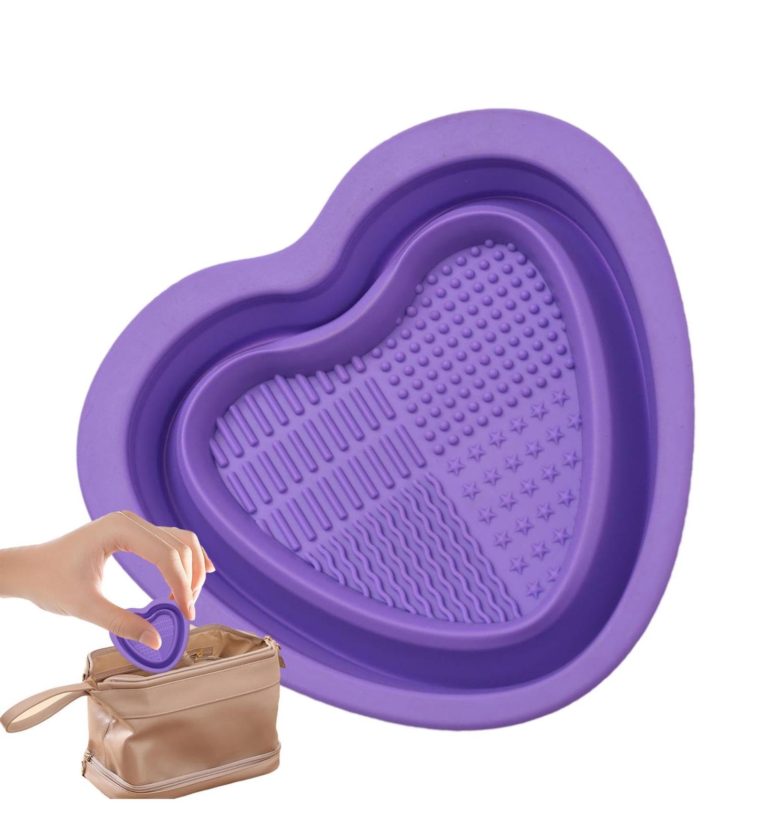 Geteawily Foldable Makeup Brush Cleaning Bowl | Heart Shape Silicone Cosmetic Brush Cleaner Portable Washing Tool for Brushes Sponges Makeup Cleaning Tools for Makeup Lovers Purple - Buy Online on GoSupps.com