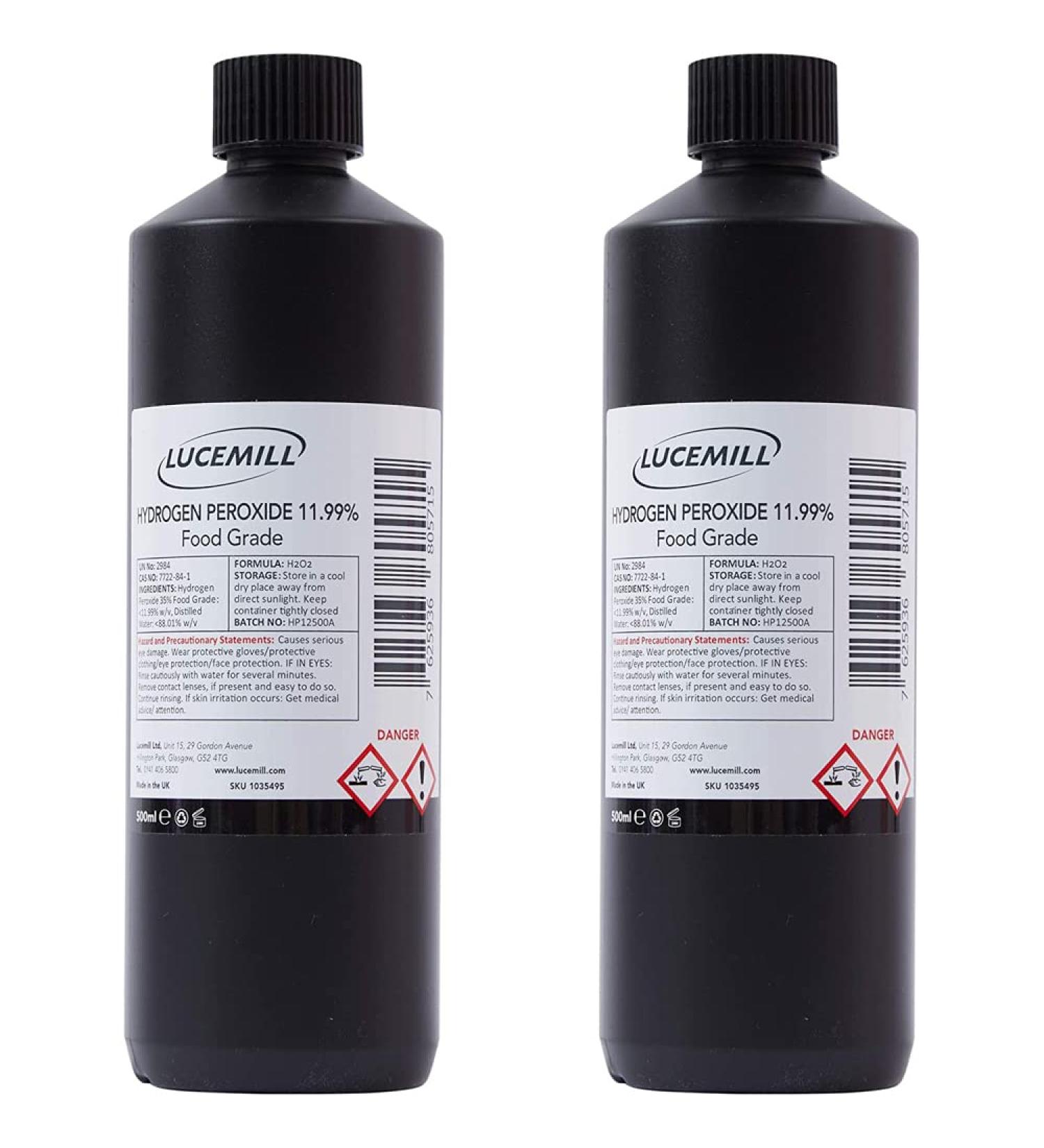 2 x 500ml Hydrogen Peroxide 11.99% ( 12%) Additive Free Food Grade