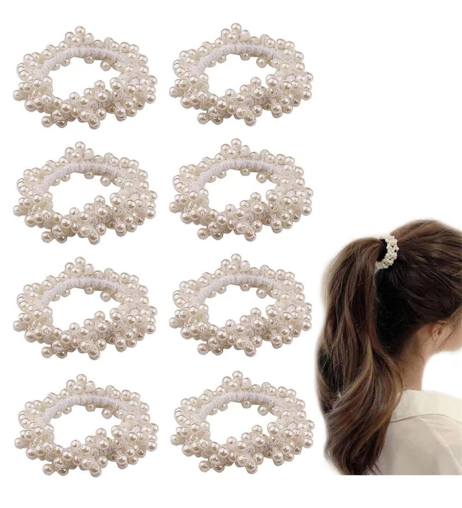 KuuGuu 8 Pack White Pearl Hair Ties for Women and Girls - Elastic Stretch Hair Scrunchies Ponytail Holder Accessories - Buy Online on GoSupps.com