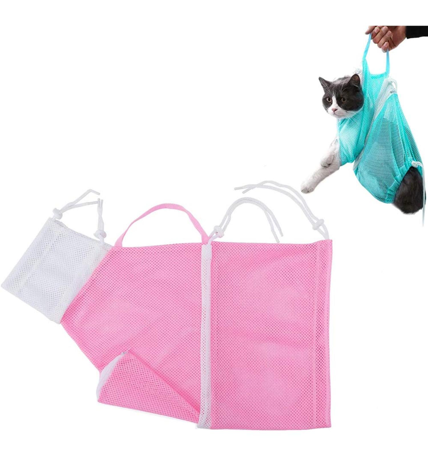 HYG Cat Bag for Bathing, Cat Shower Net Bag Cat Grooming Bathing Bag Adjustable Cat Washing Bag Multifunctional Cat Restraint Bag Prevent Biting Scratching for Bathing, Nail Trimming, Ears Clean Pink