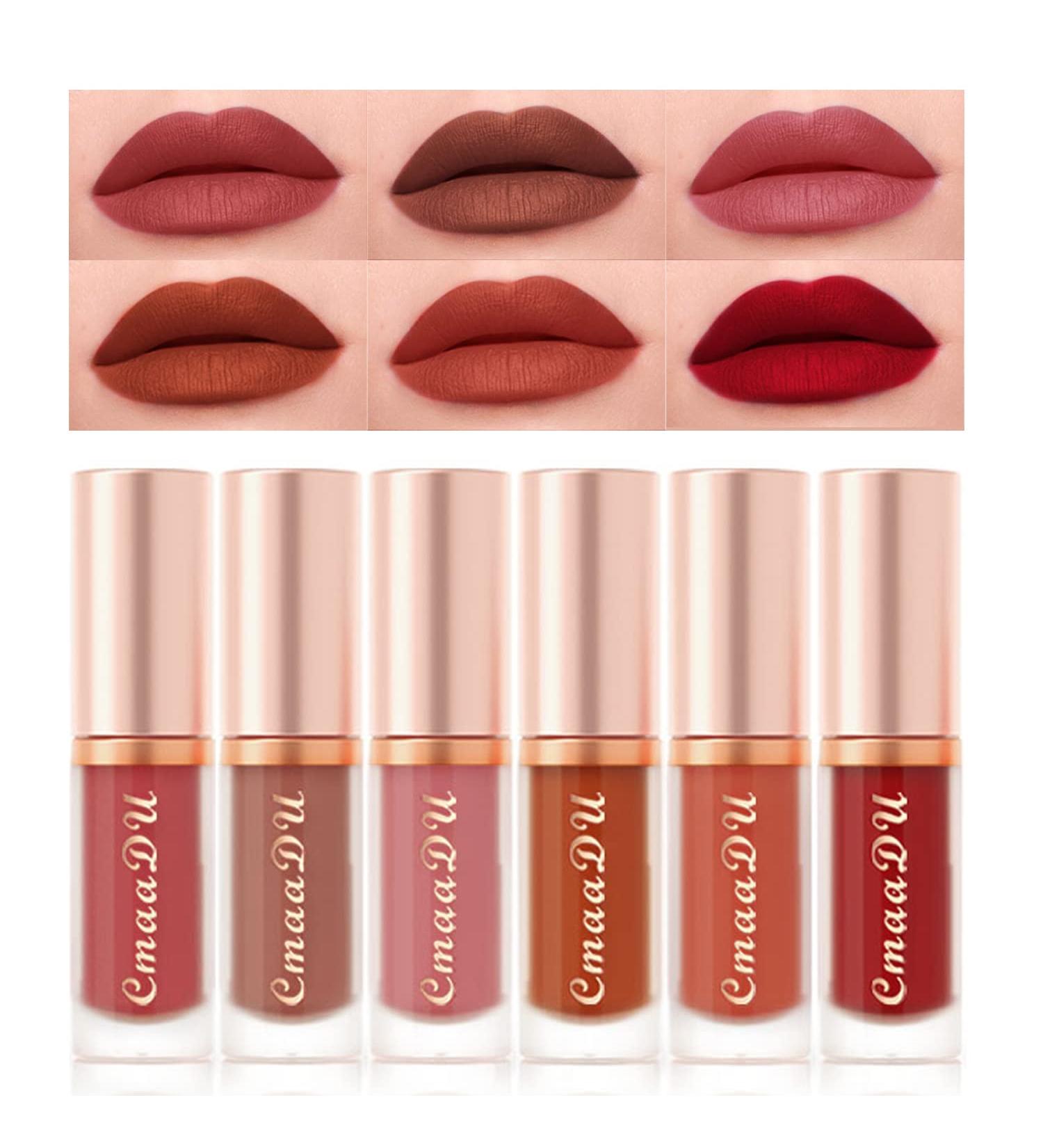 6Pcs Matte Liquid Lipstick Set - Brown Nude Pink Mauve Red Maroon - Long Lasting & Waterproof Lip Gloss Gift for Women - Matte Makeup Beauty Cosmetics - Buy Online on GoSupps.com