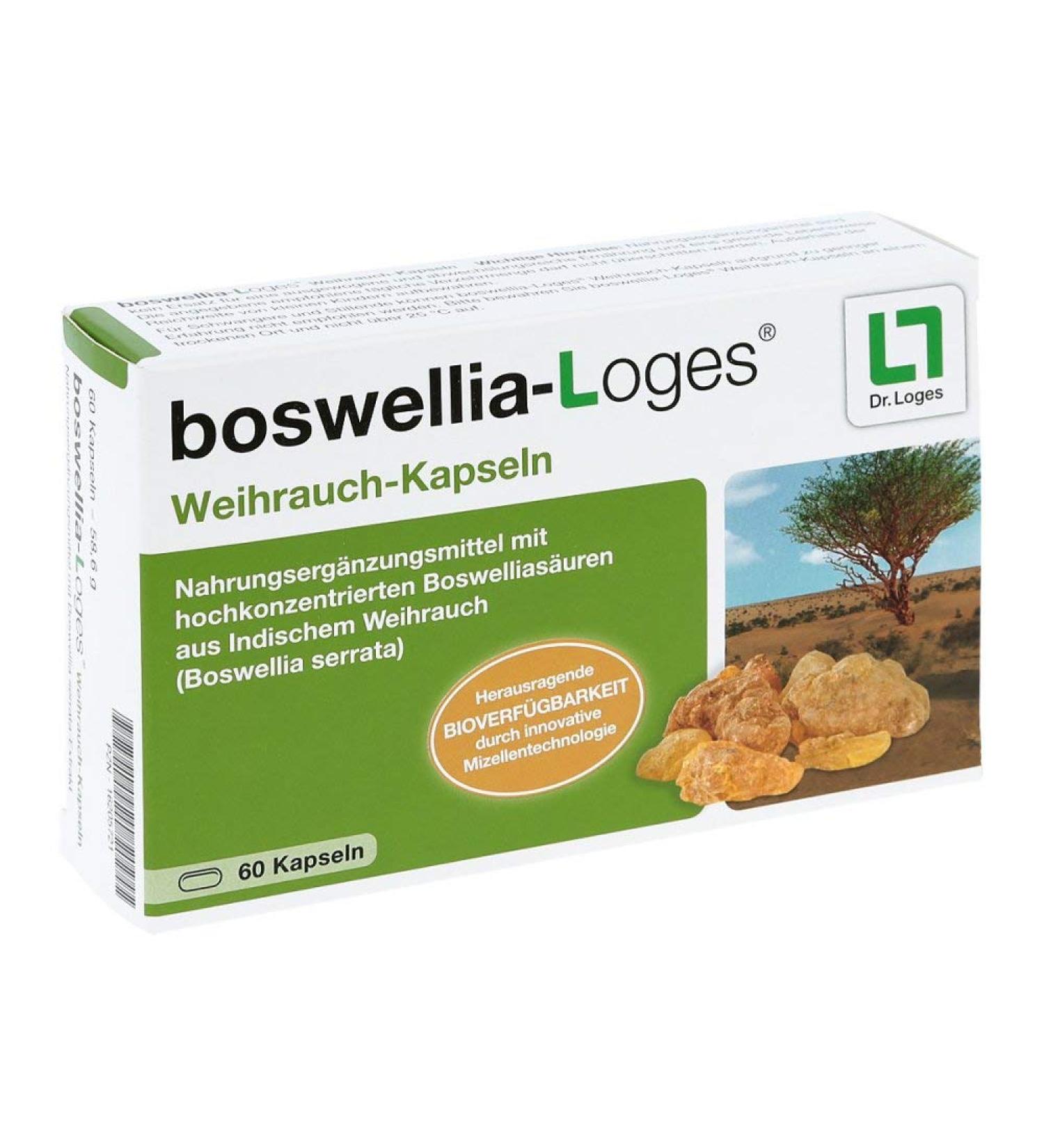Buy BOSWELLIA-LOGES Frankincense Capsules - 60 Pieces (58.6g) for Natural Inflammation Relief | Fast International Shipping - Buy Online on GoSupps.com