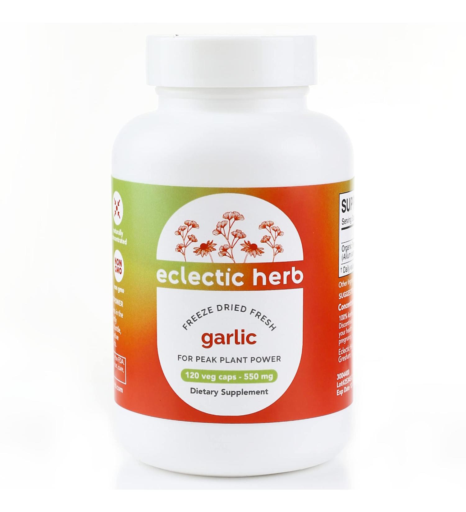 Eclectic Institute Raw Fresh Freeze-Dried Garlic 550mg - 120 Non-GMO Veg Capsules - Buy Online on GoSupps.com