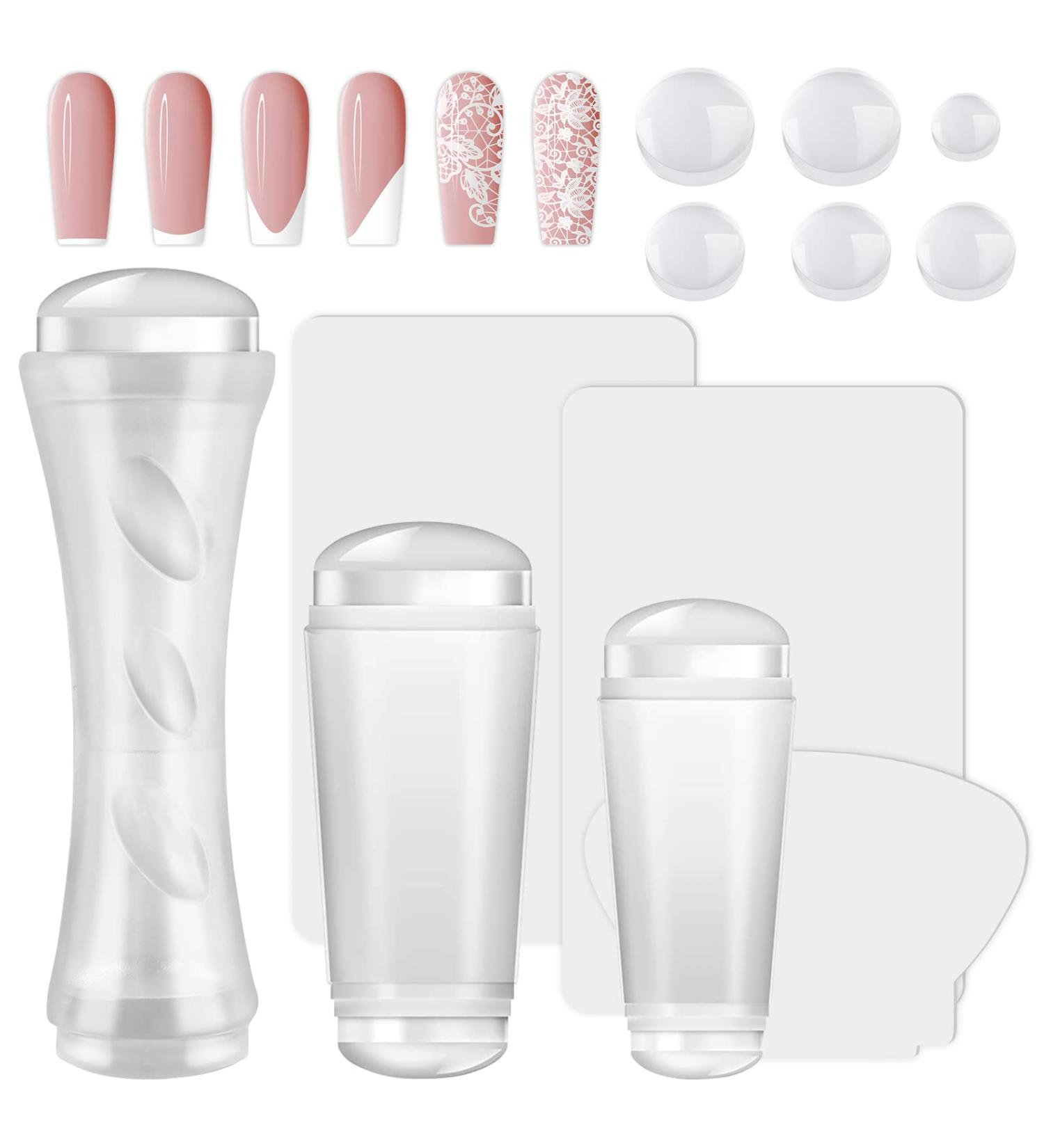 EBANKU French Tip Nail Stamp Set - 3PCS Clear Silicone Stamping Kit with 6PCS Replaceable Heads and Scrapers for DIY French Manicure at Home - Buy Online on GoSupps.com