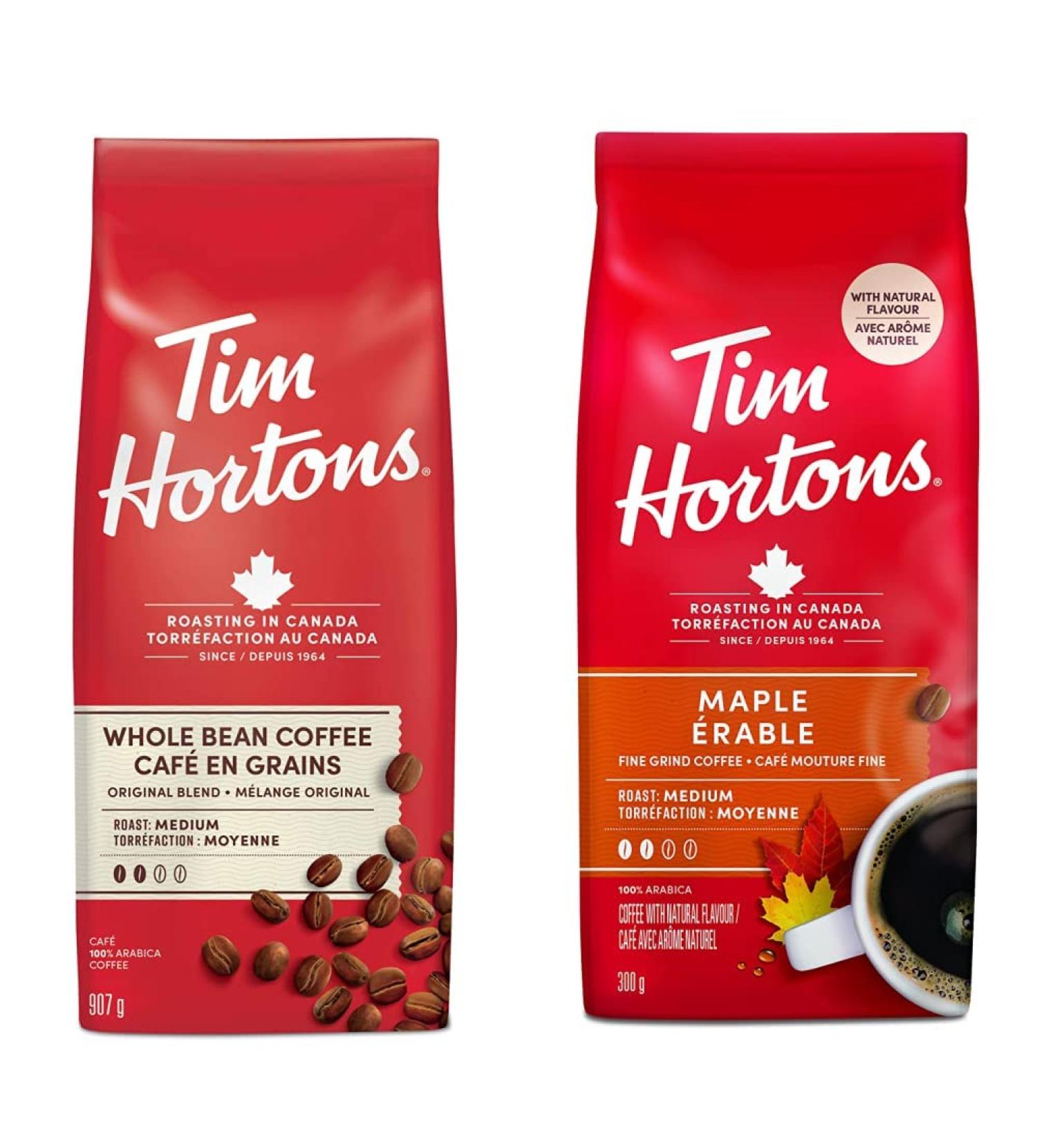 Tim Hortons Whole Bean Bag Original Whole Bean 907 Grams & Maple Fine Grind Coffee Medium Roast 300g Bag Coffee Coffee + Coffee Maple 907 g (Pack of 1) - Buy Online on GoSupps.com
