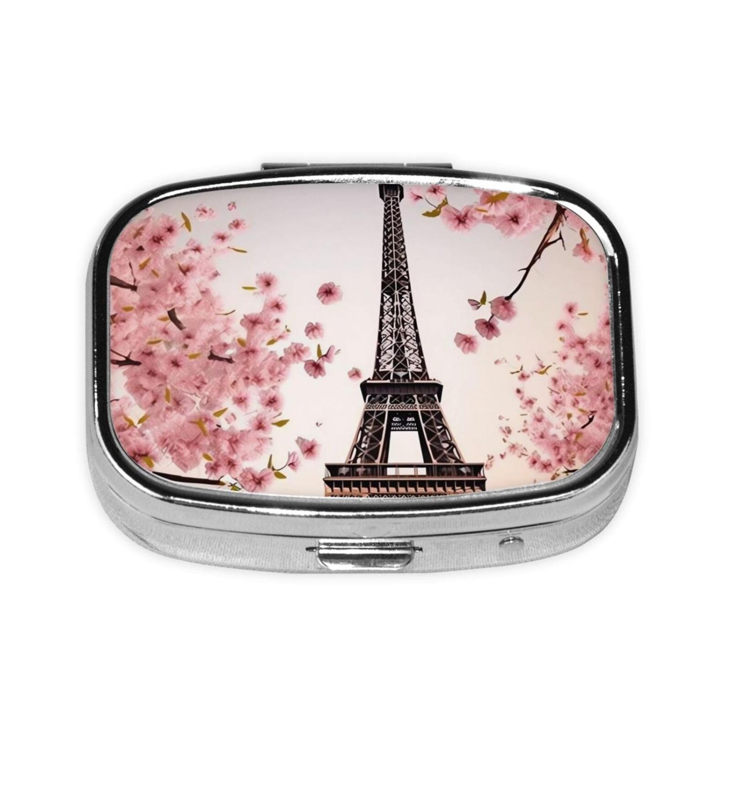 Paris Eiffel Tower Flowers Printed Square Pill Box | Portable Travel Medicine Organizer - Buy Online on GoSupps.com
