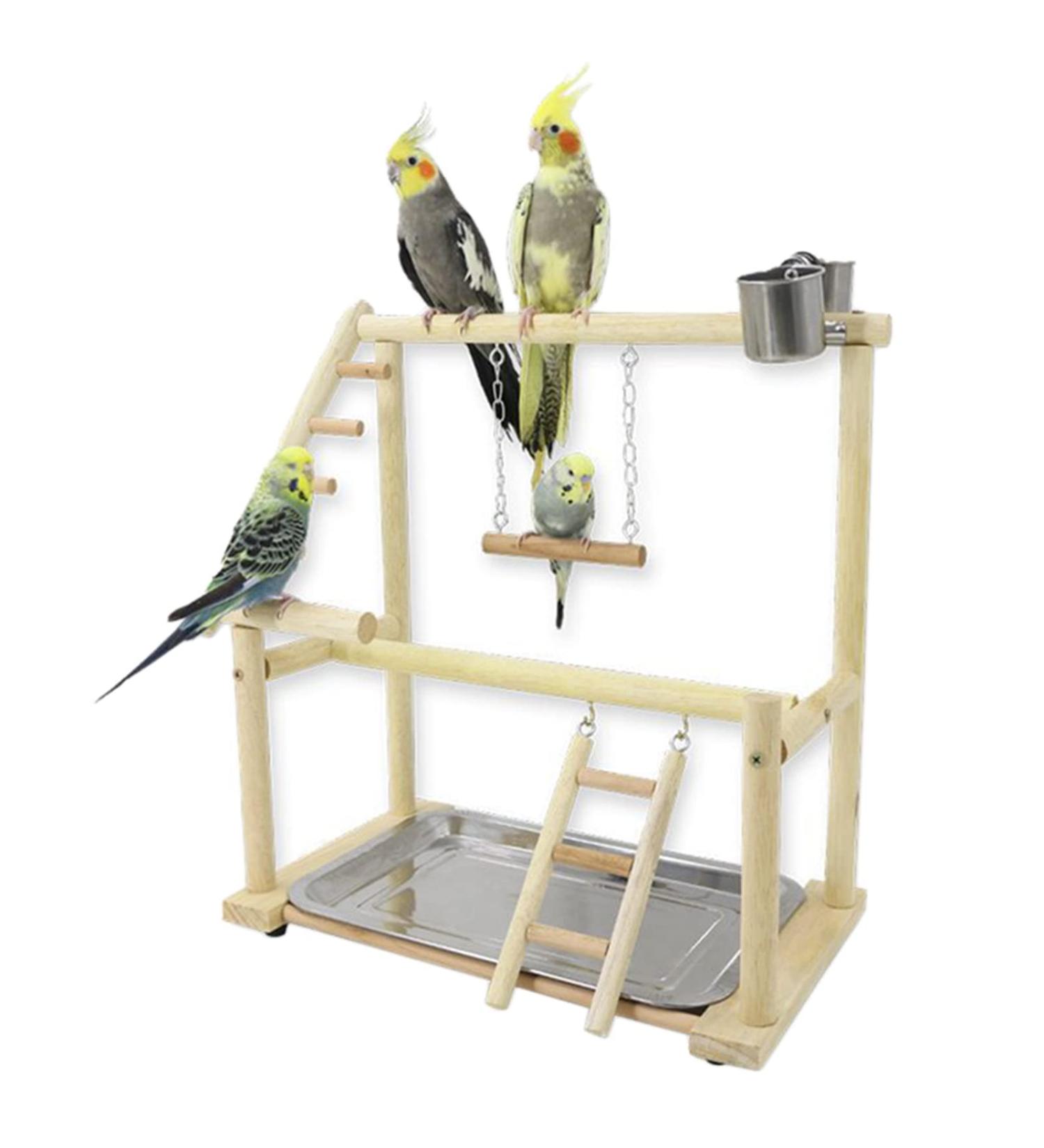 Wishesmar WellensiTich Playground for Nymphensittich Parrots - Climbing Swing & Feeder-Cup Toy | 40.5x37x23 cm Wood Playset - Buy Online on GoSupps.com