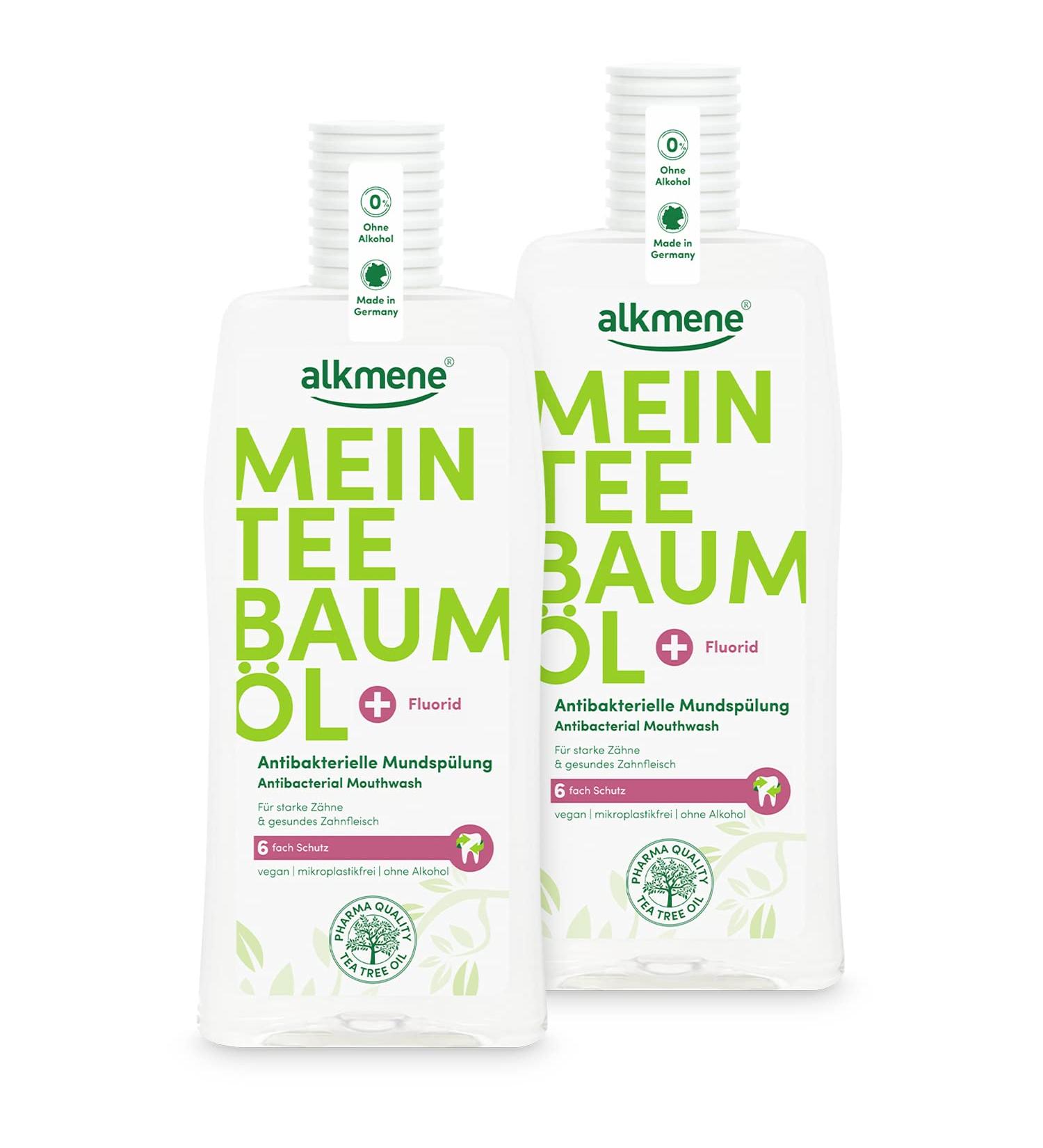 Alkmen Tea Tree Oil Mouthwash 2x 500ml | Antibacterial Vegan & Climate-Neutral | 6-Fold Protection for Strong Teeth & Healthy Gums - Buy Online on GoSupps.com