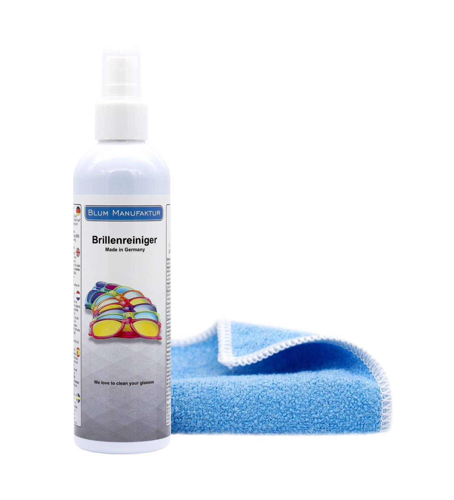 Blum Manufaktur 250ml Glasses Cleaner Spray & Microfiber Cloth - High Quality Eyeglass Cleaning Solution for Quick & Thorough Care - Buy Online on GoSupps.com