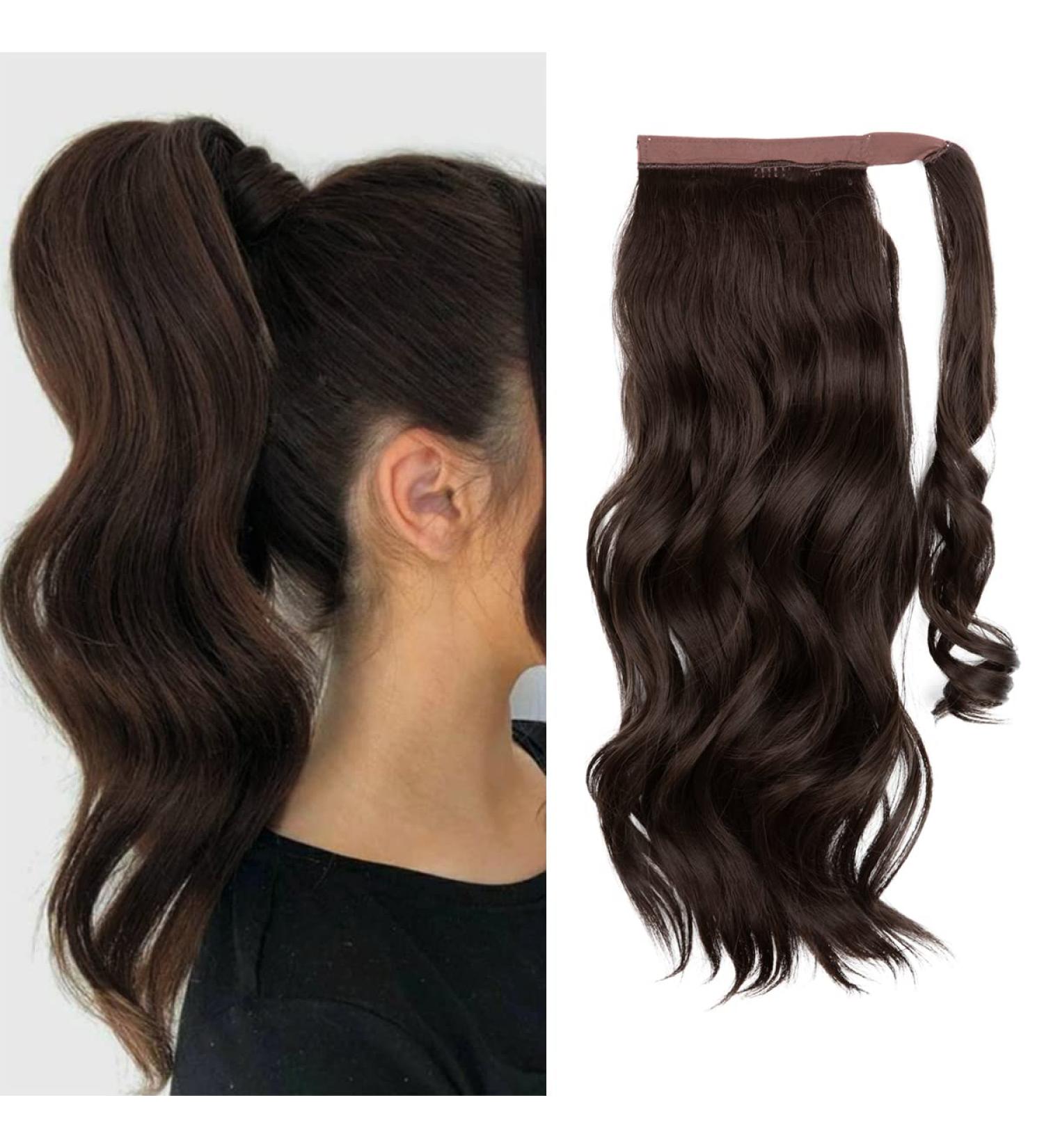 CJL HAIR 18 Brown Curly Wavy Ponytail Extension - Clip in Synthetic Hairpiece for Women (18 Inch) - Buy Online on GoSupps.com