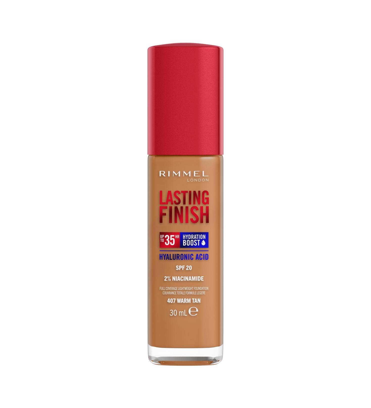 Rimmel Lasting Finish 35HR Foundation in 407 Warm Tan - Long-Lasting Coverage - Buy Online on GoSupps.com