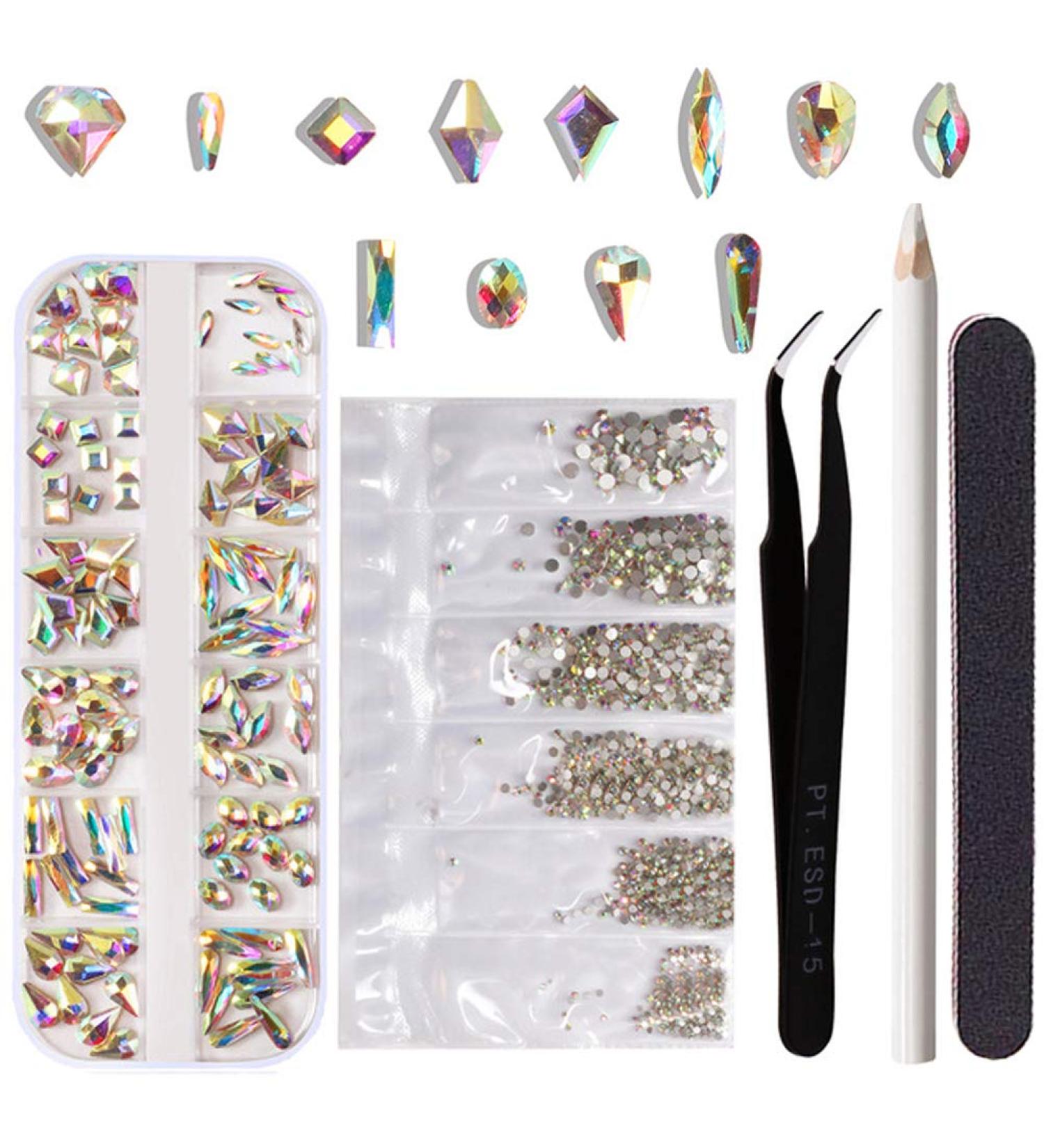 EBANKU 120Pcs Crystal Glass AB Rhinestones & 1728 Pcs Mix Flatback Crystals Set for Nail Art Craft | Includes Tweezers, Wax Pens, Nail Files - 3D Decorations & Gems - Buy Online on GoSupps.com
