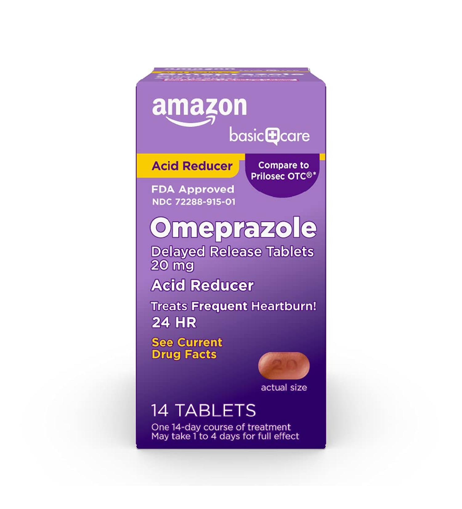 Amazon Basic Care Omeprazole Delayed Release Tablets 20 mg - Acid Reducer, 14 Count Pack - Buy Online on GoSupps.com