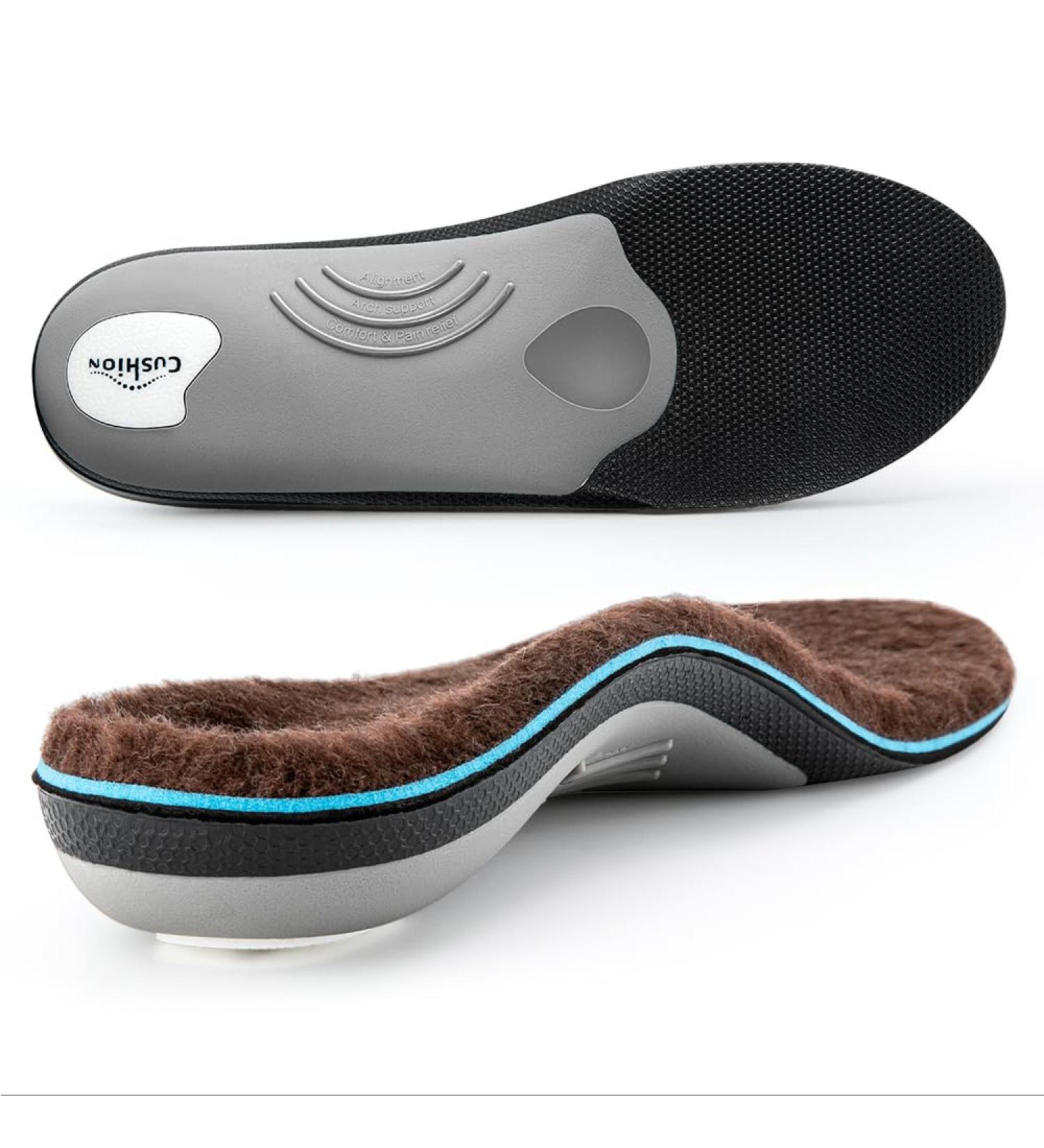 VALSOLE Thick Warm Wool Insoles - Arch Support for Plantar Fasciitis & Overpronation - Fleece Thermal Insoles for Men Women (Brown, UK-8-27cm) - Buy Online on GoSupps.com