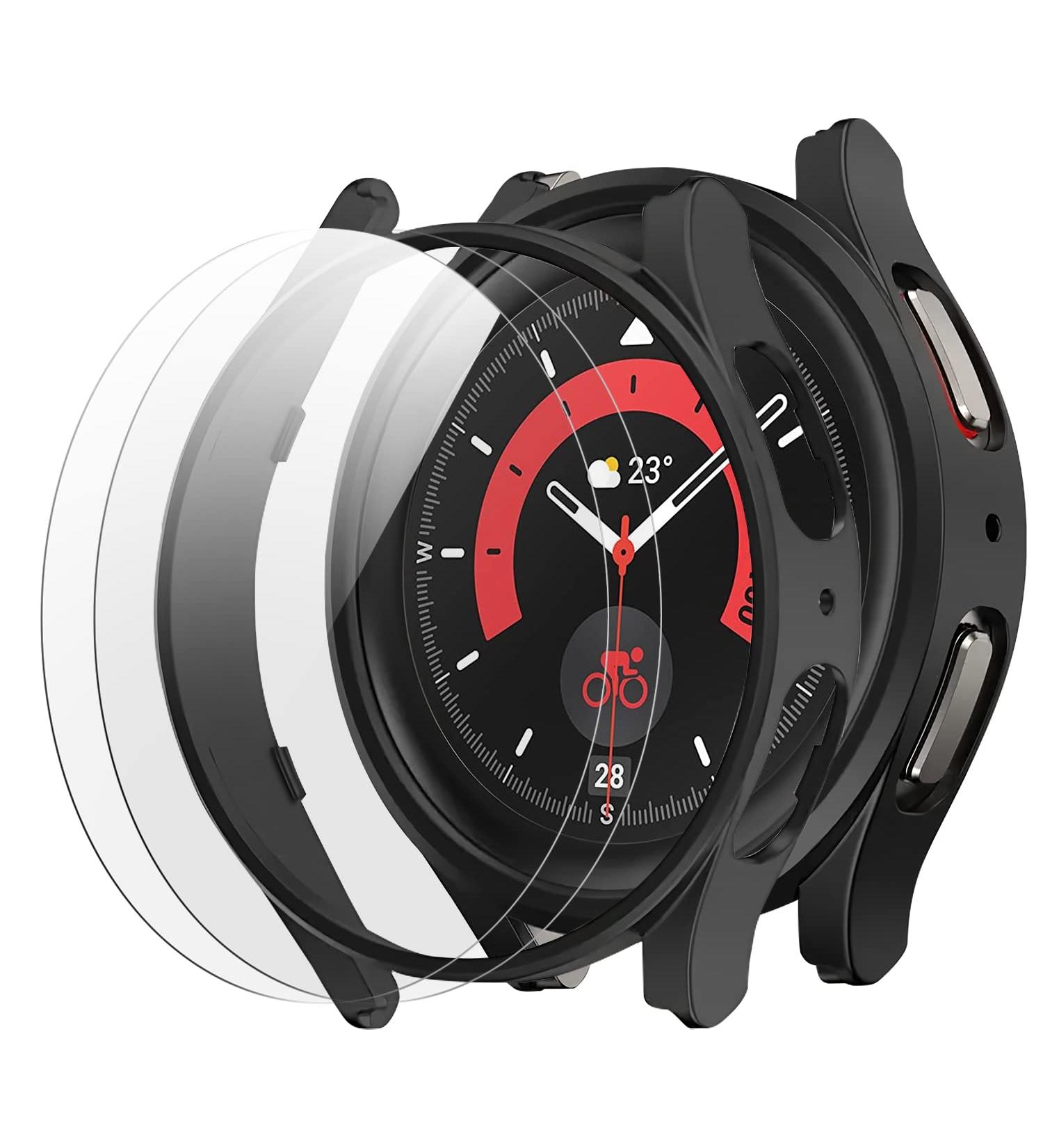 4 Pack Smiling Case and Screen Protector Compatible with Samsung Galaxy Watch 5 Pro 45mm  2 Pack Matte Hard PC Bumper Case + 2 Tempered Glass Screen Protector Films for Galaxy Watch 5 Pro 5 Pro 45mm Black - Buy Online on GoSupps.com
