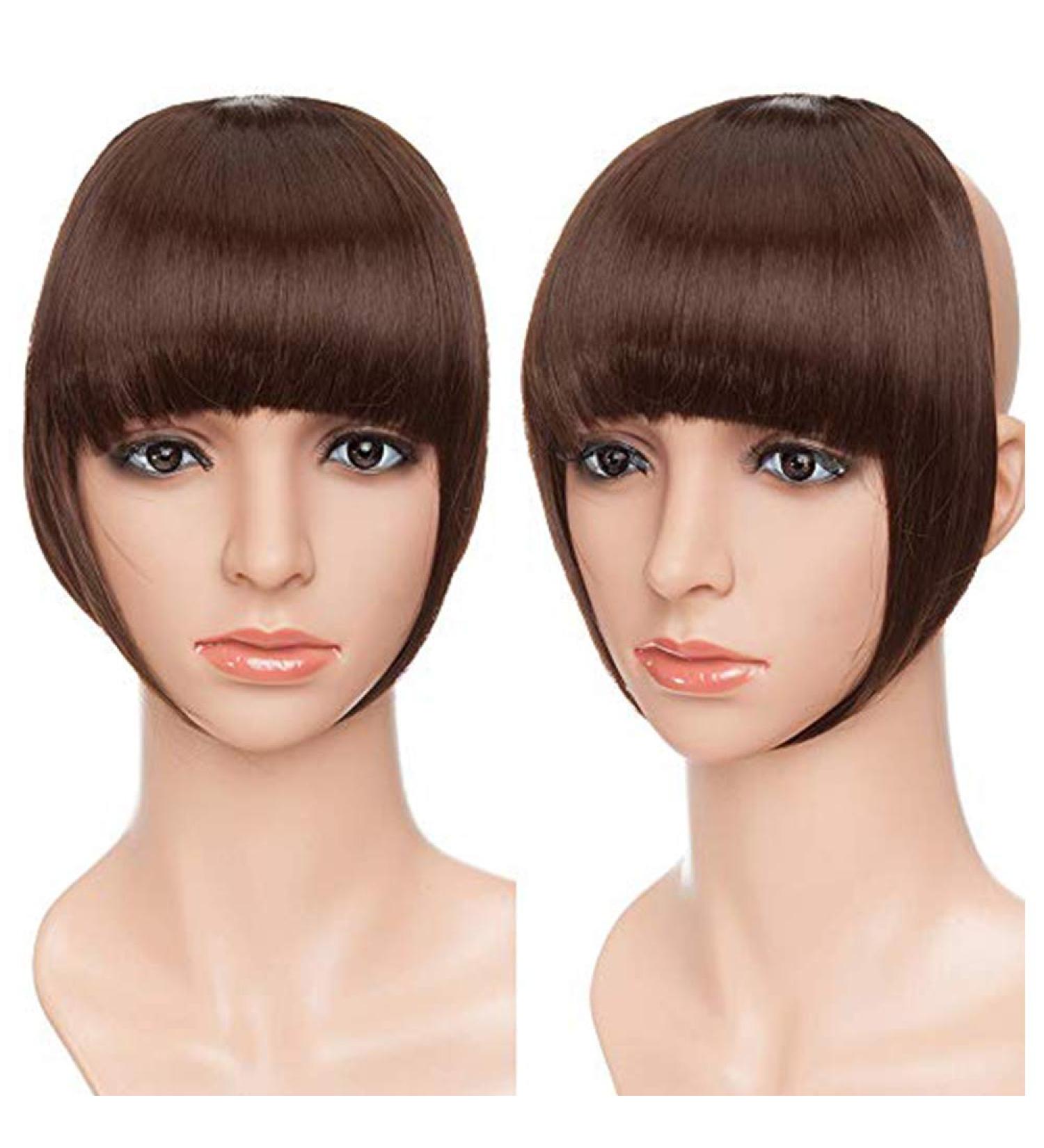 One Piece Hair Extensions Clip In Bangs Fake False Hair Piece Clip On Front Hair Bangs Fringe Cute - Medium Brown - Buy Online on GoSupps.com