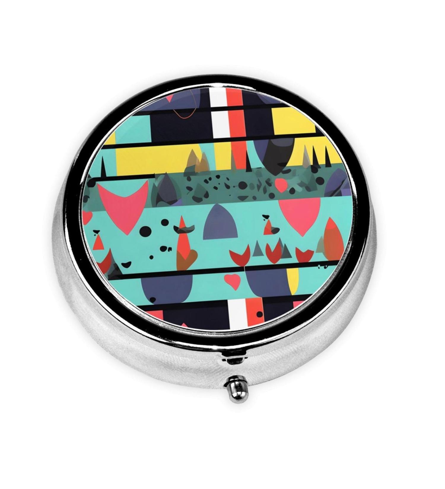 Geometric Patterns Round Pill Box | Portable 3 Compartment Organizer for Travel - Ideal Travel Accessory - Buy Online on GoSupps.com