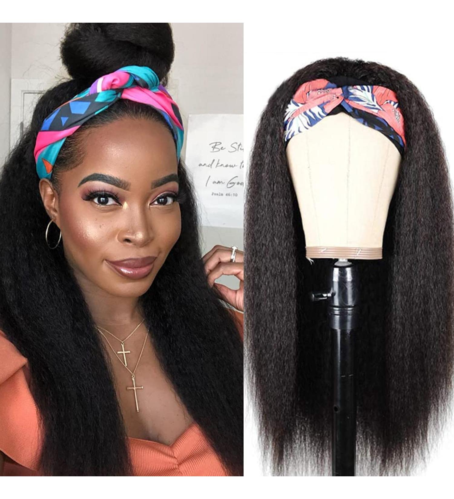 24 Inch Kinky Straight Headband Wig for Women - Synthetic Yaki Straight Hair with Attached Headband - Natural Black Color - Full Machine Made None Lace Front - YS HD - Buy Online on GoSupps.com