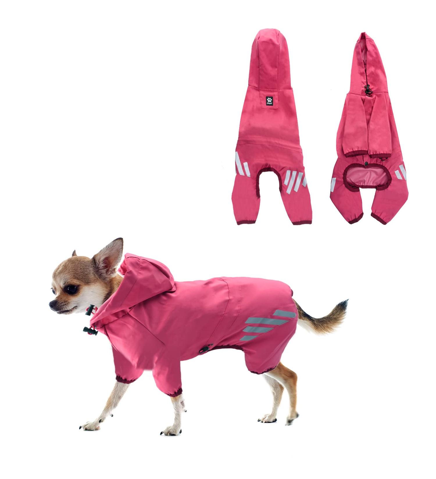 Adjustable Waterproof Dog Raincoat - Reflective Jacket for Small to Medium Dogs (L Rose) | Outdoor Rain Jacket with Legs - Buy Online on GoSupps.com
