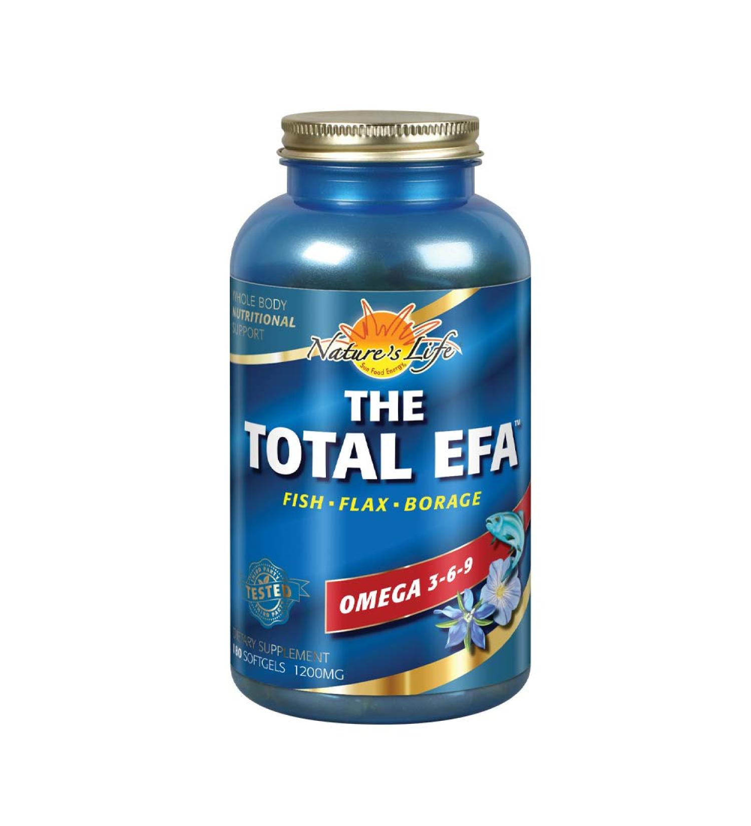 Nature's Life Total EFA Fish Oil 1200 mg | Organic Flaxseed & Borage Oils | Heart, Skin & Memory Support | 180 Softgels - Buy Online on GoSupps.com